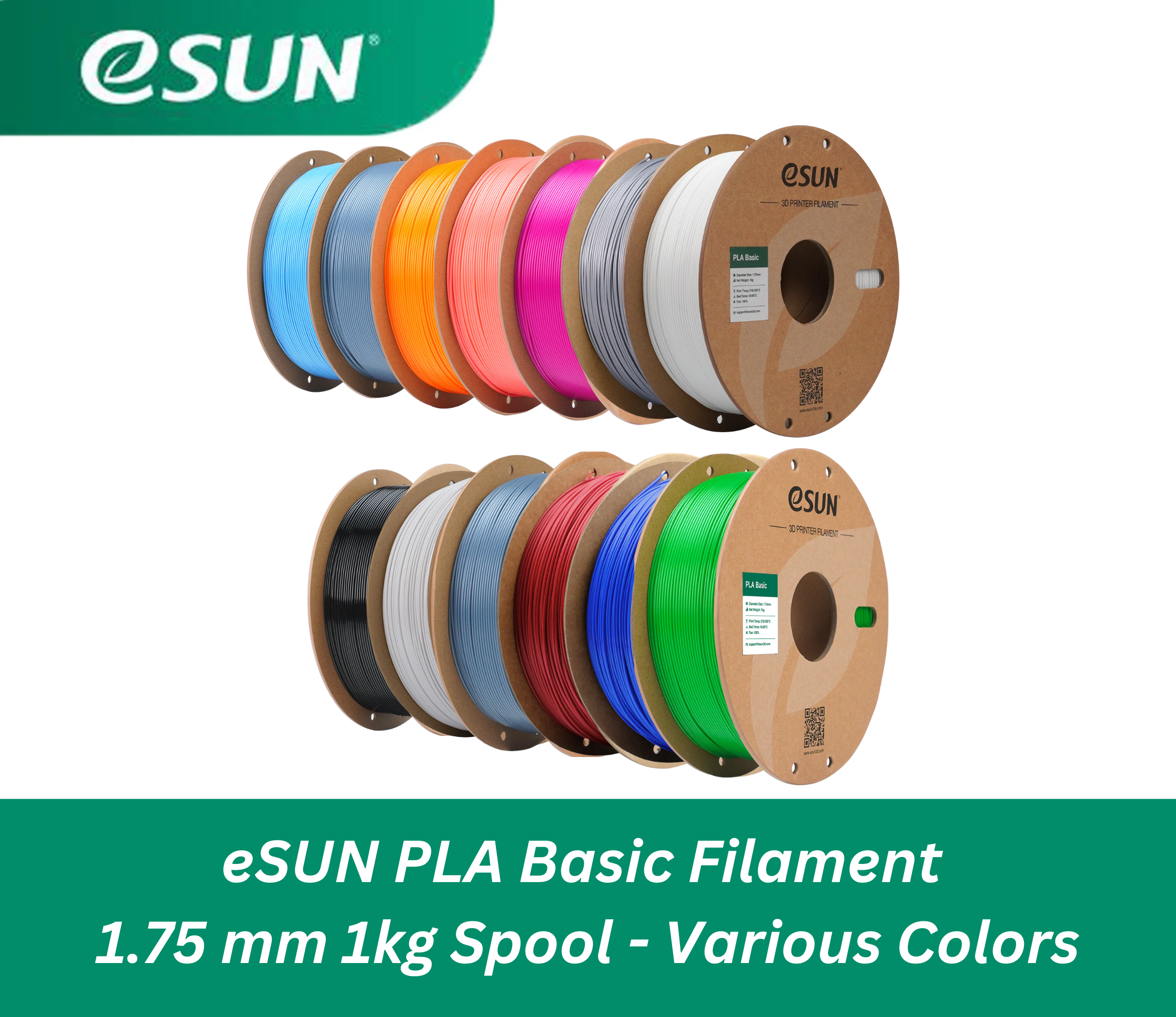 eSUN PLA Basic 3D Printer Filament 1.75mm 1kg Spool - 20 Vibrant Colors for Smooth Printing | Perfect for DIY Projects, Home Decor & Prototyping