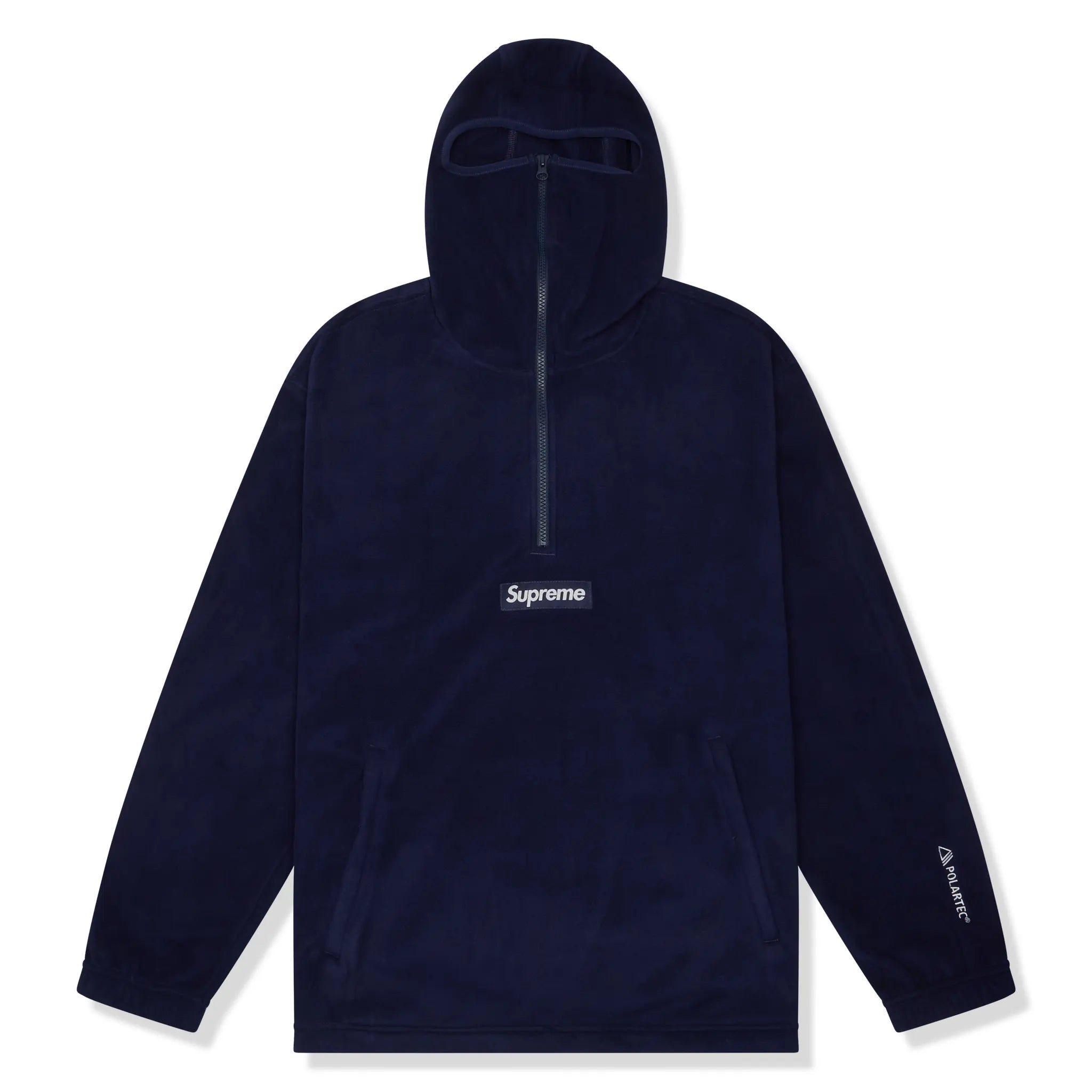 Supreme Polartec Fleece Half Zip Hoodie for Men & Women - Navy Blue Winter Facemask Hoodie (FW24) - Perfect for Outdoor Activities, Hiking & Cold Weather Fashion