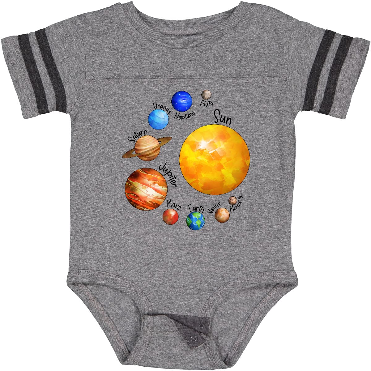 Inktastic Sun and Planets - Yes, and Pluto Baby Bodysuit | Cute Astronomy Themed Onesie for Infants & Toddlers | Perfect for Space Lovers, Birthday Gifts & Nursery Outfits