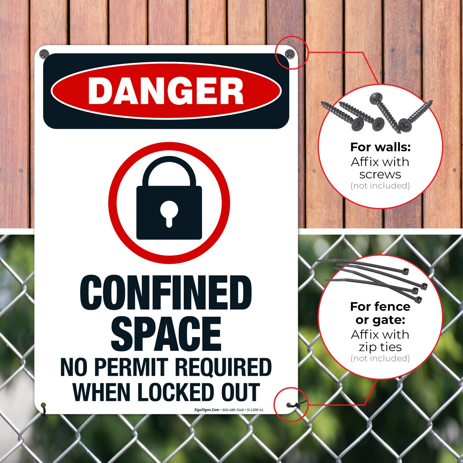Danger Confined Space No Permit Required When Locked Out Sign - OSHA Compliant 10x14 Inch Aluminum Safety Sign - Rustproof .040 Gauge Fade-Resistant for Indoor/Outdoor Use - Made in USA - Perfect for Construction Sites, Warehouses & Industrial Facilities