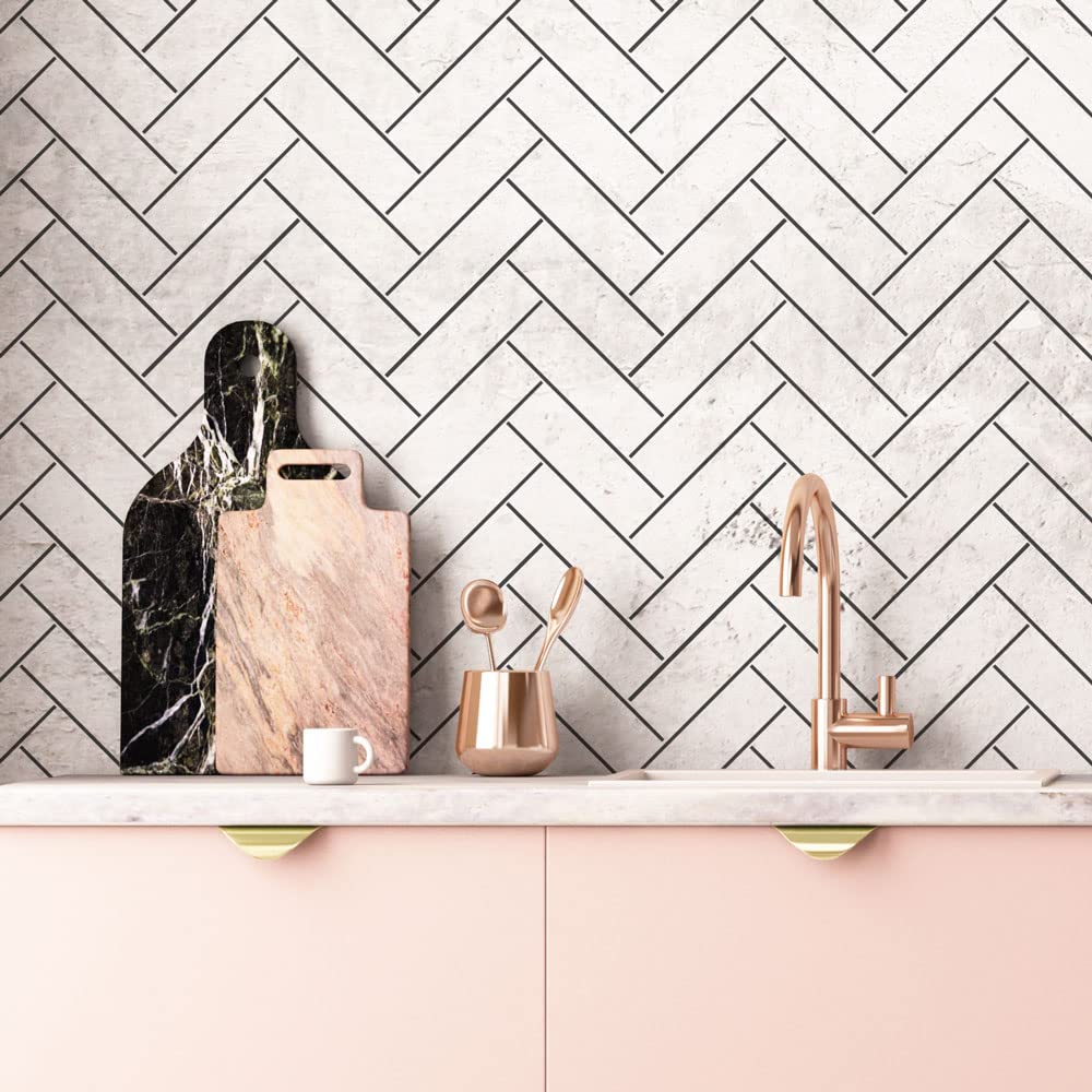 Herringbone Subway Tile Stencil Kit - Reusable DIY Tile Stencils for Kitchen Backsplash, Bathroom & Home Décor - Easy Peel & Stick Stenciling for Walls, Floors & Furniture Makeover