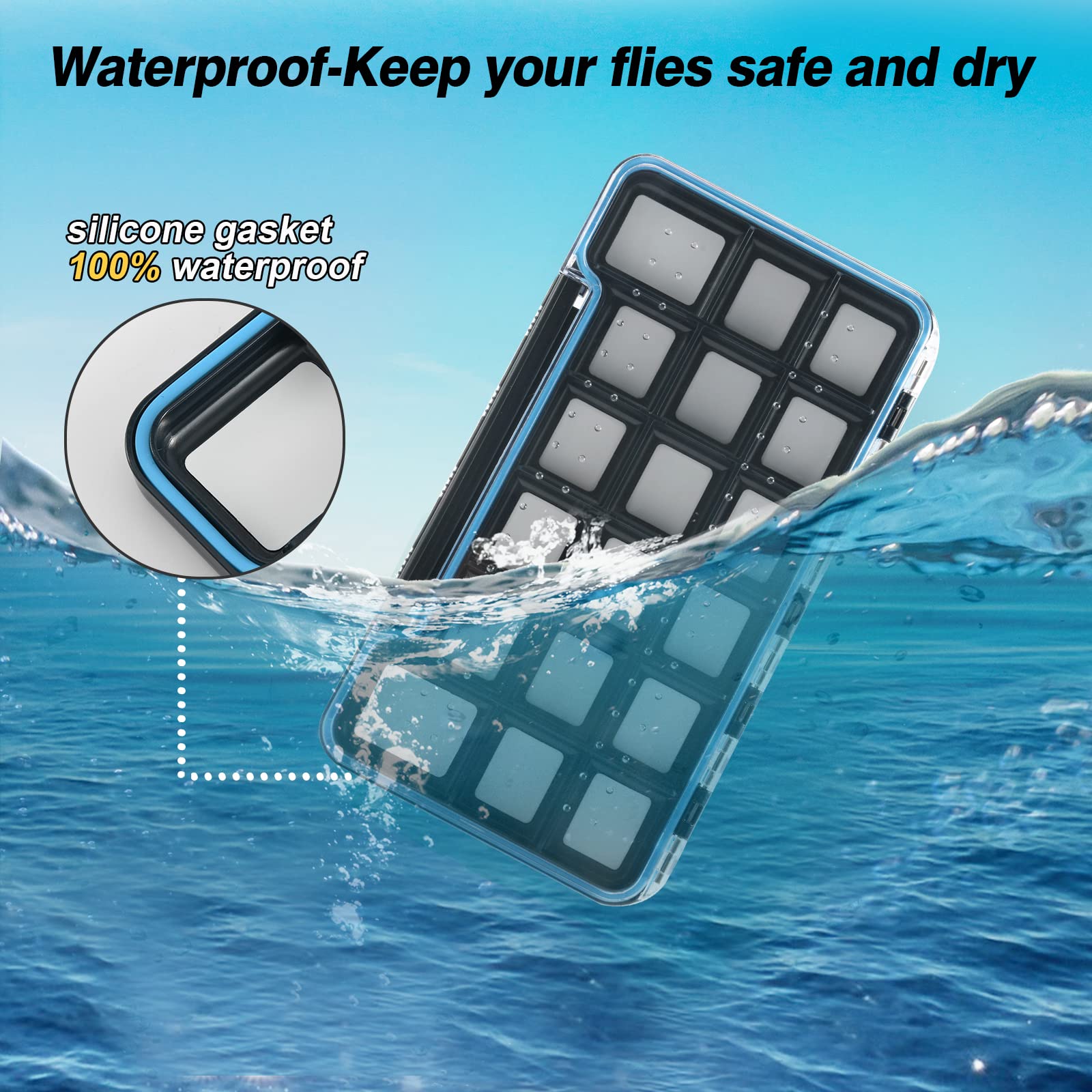 Goture 3Pcs Magnetic Fly Fishing Box - Waterproof & Airtight Tackle Storage for Dry/Wet Flies, Nymphs, Streamers & Poppers | Lightweight Fly Lure Organizer | Perfect for Trout Fishing, Stream & Lake Fly Fishing Adventures