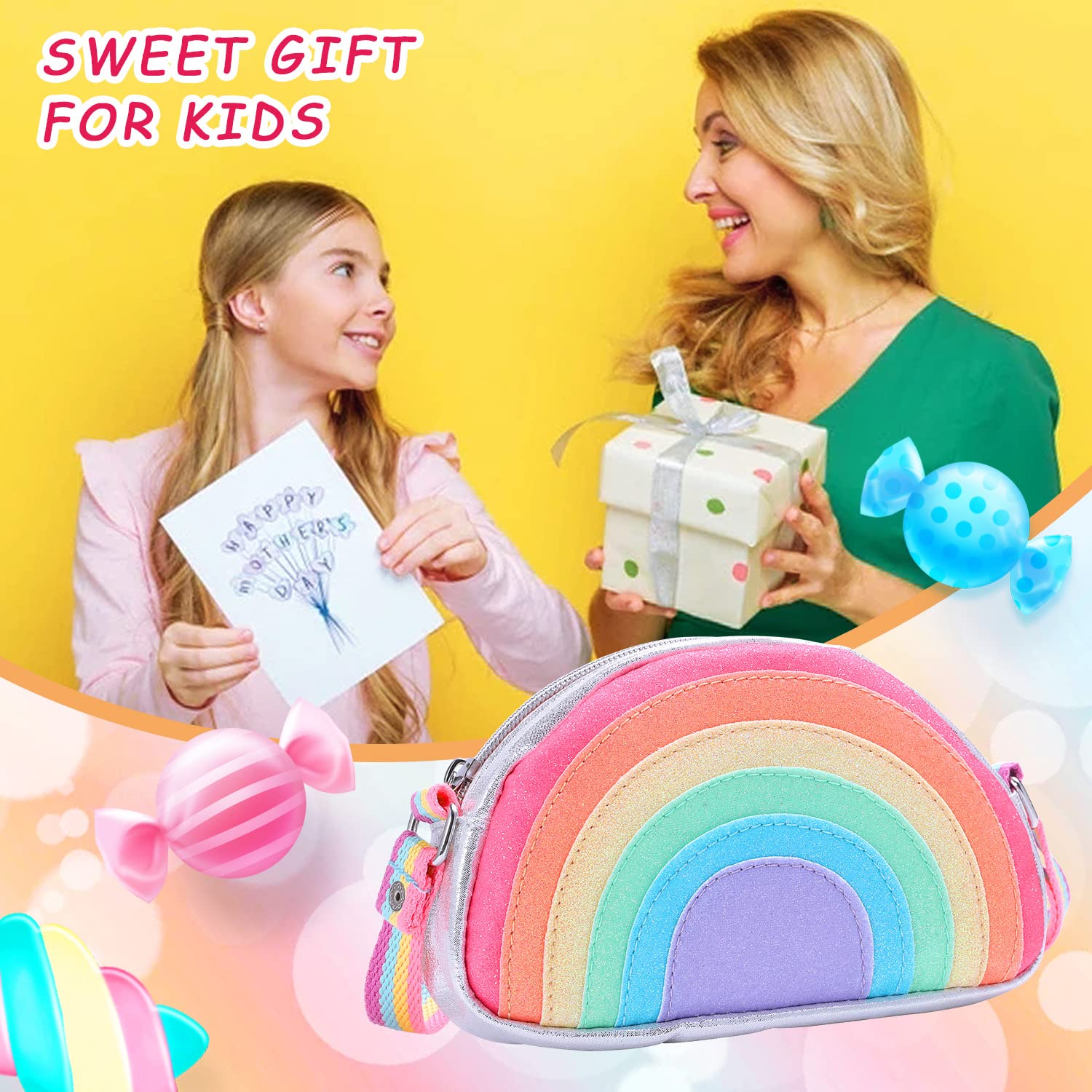 PinkSheep Rainbow Purse for Girls - Cute Toddler & Kids Wallet Shoulder Bag - Perfect for School, Birthday Gifts & Dress-Up Play