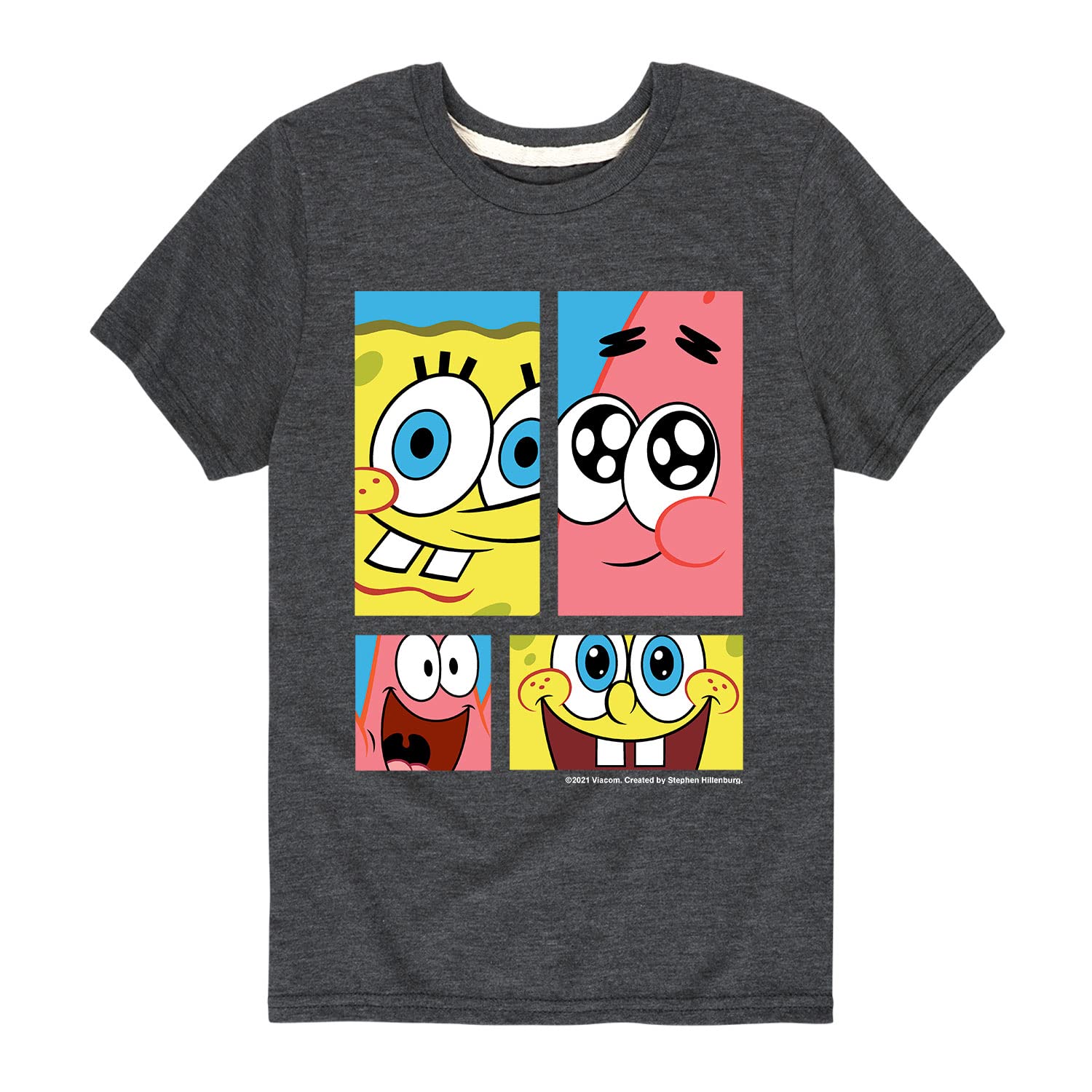 SpongeBob SquarePants Graphic T-Shirt for Toddlers & Kids - Soft Cotton Short Sleeve Tee with Character Grid Design - Perfect for Playdates, School & Casual Wear