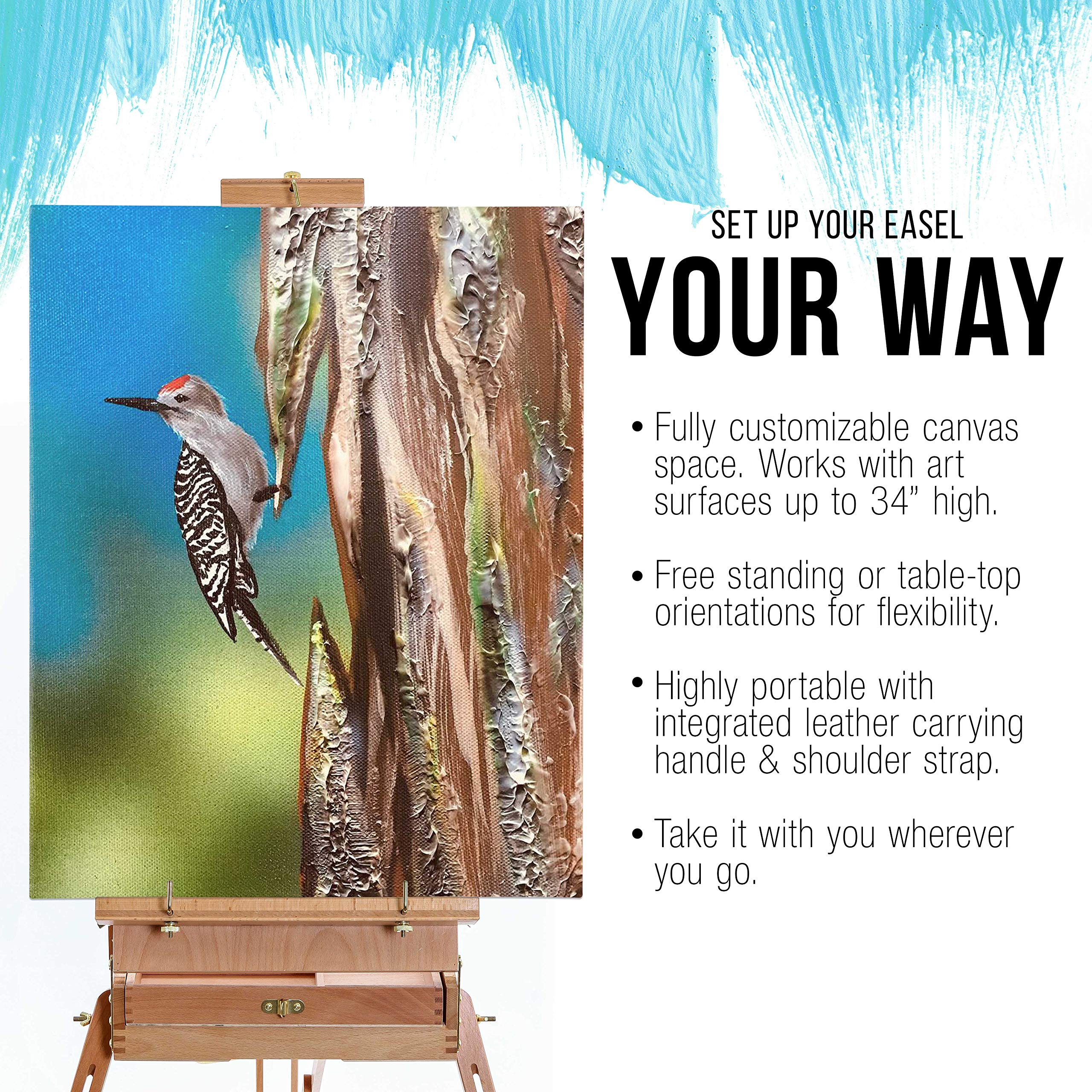 Premium Beechwood French Style Field & Studio Sketchbox Easel - Adjustable Wood Tripod Stand with Artist Drawer & Palette for Painting, Sketching, Display - Perfect for Outdoor Plein Air & Indoor Art Studio Use