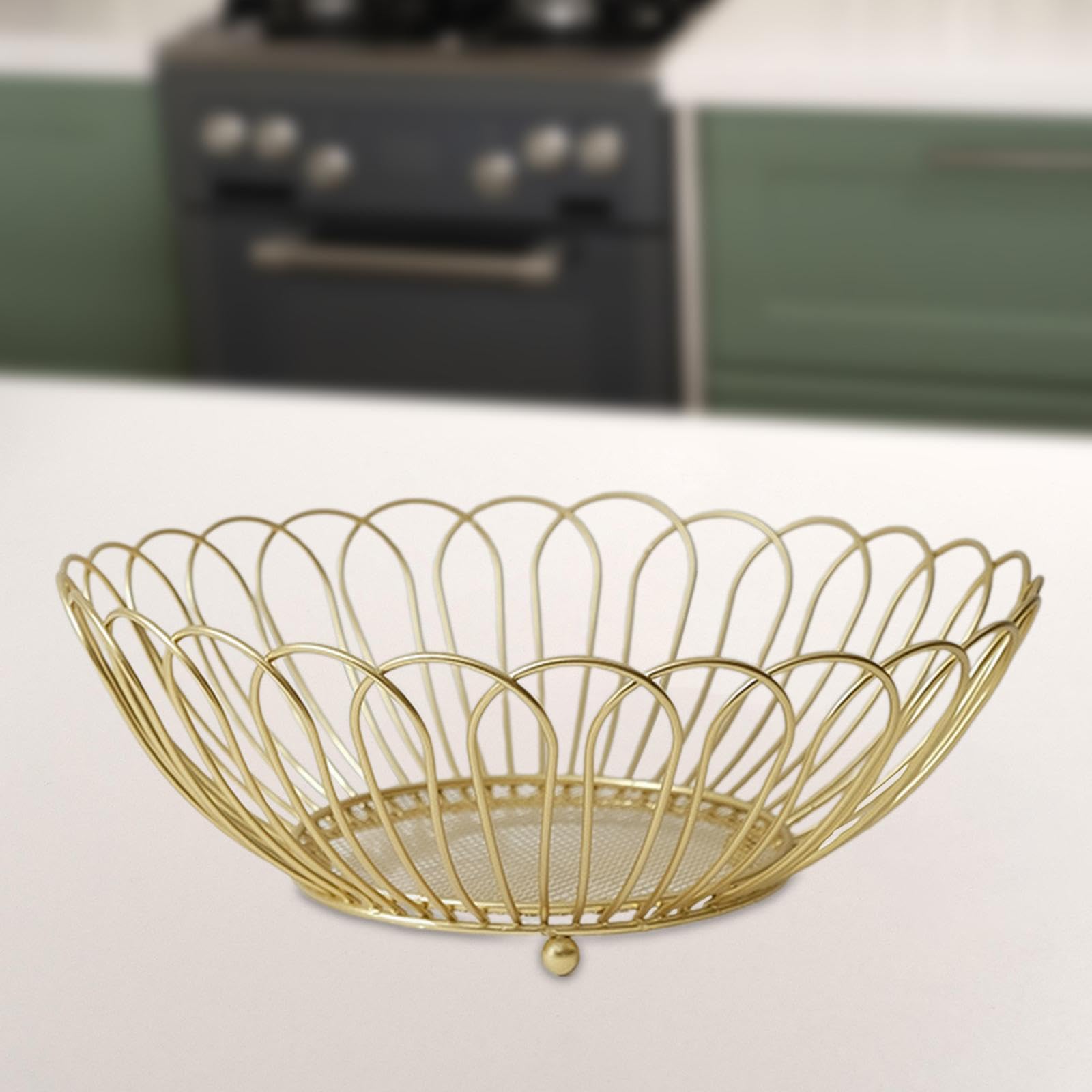CALANDIS® Gold Wire Fruit Basket - Decorative Iron Holder for Veggies, Fruits & Snacks | Rustic Home Decor for Kitchen, Dining Table & Farmhouse Style