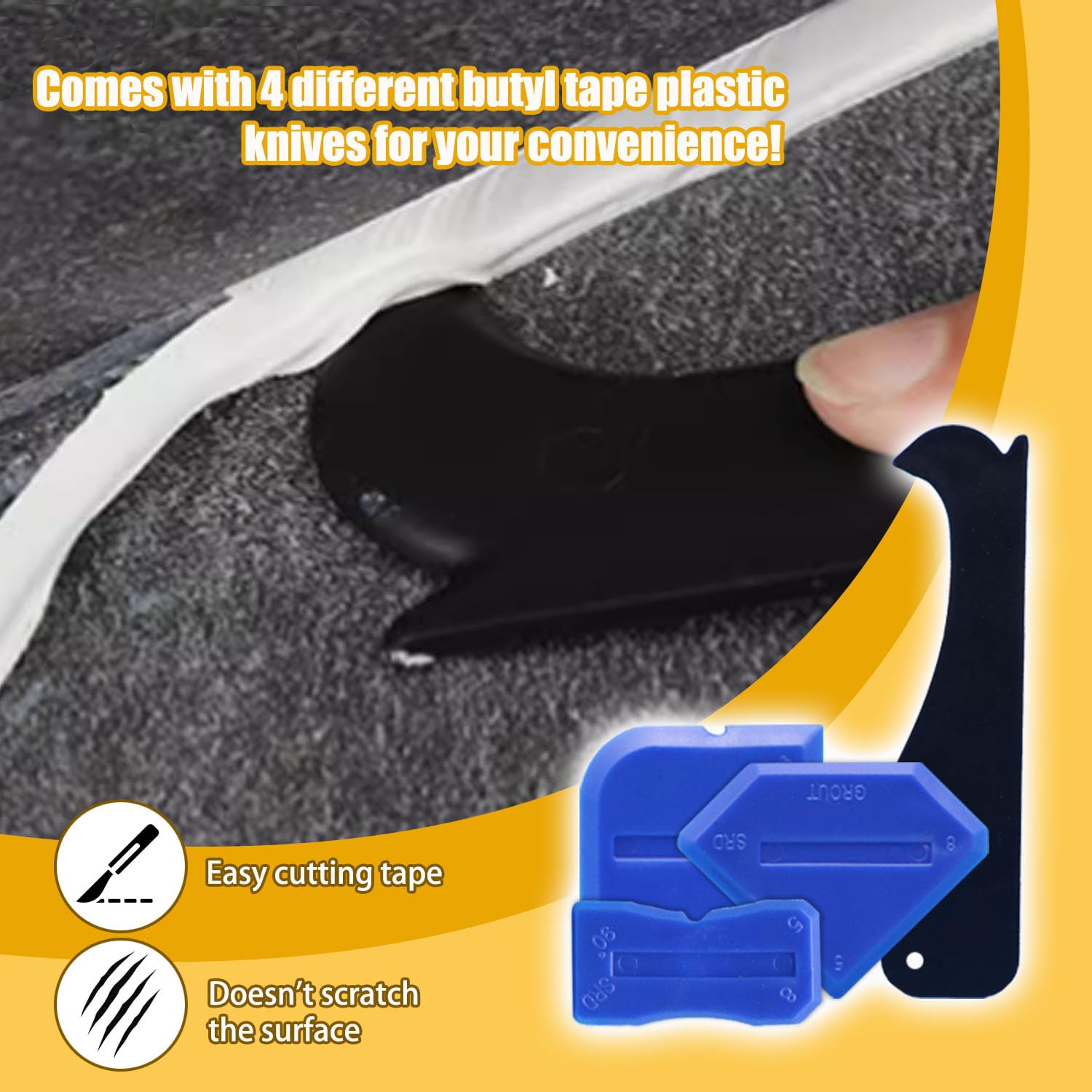 4 Packs Butyl Tape Bulk - 3/4 Inch x 33 Ft White Butyl Sealant Tape for RV Windows, Roof & EPDM Rubber - Waterproof Butyl Rubber Caulk Tape with Tools Included - Perfect for RV Repairs, Roof Sealing & Waterproofing Projects