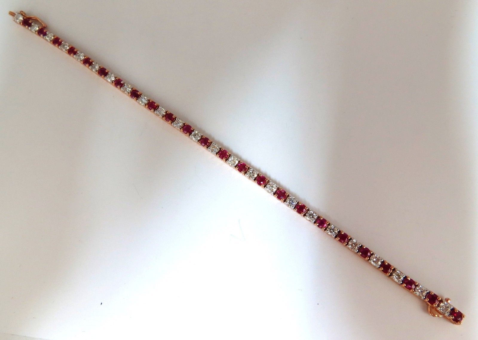 6.51ct Vivid Red Natural Ruby & Diamond Alternating Tennis Bracelet in 14K Gold - Elegant Jewelry for Weddings, Parties & Special Occasions