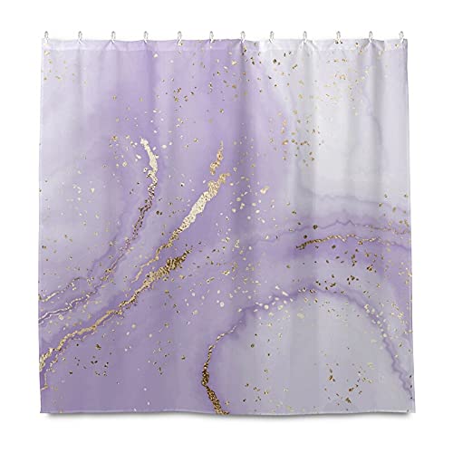 Purple & Gold Marble Print Waterproof Shower Curtain - 72x72 Inch Luxury Bathroom Decor with Hooks - Pastel Elegance for Home & Hotel Use - Perfect for Spa-Like Bathrooms & Guest Suites