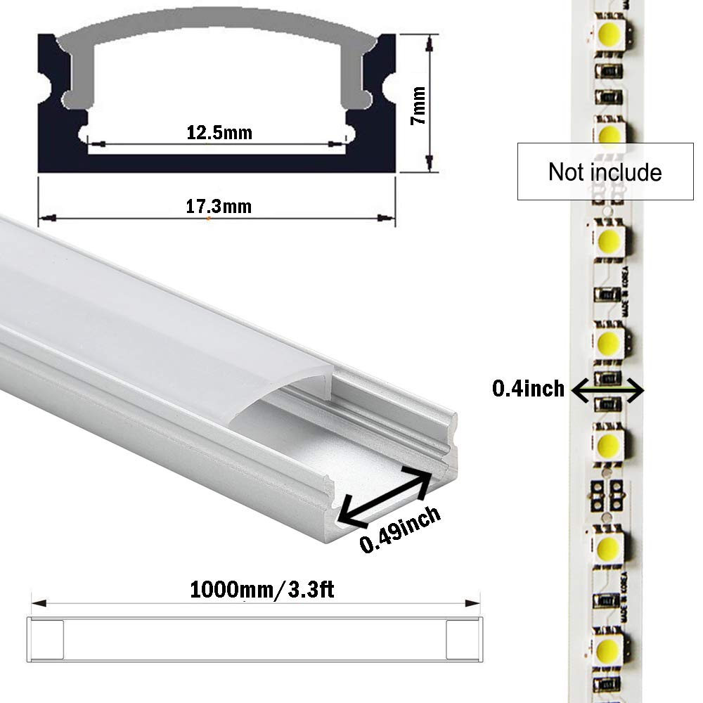 40x3.3ft LED Aluminum Channel with Cover & Mounting Kit - Professional LED Strip Light Diffuser Profile for Home, Kitchen, Cabinet Lighting Installation