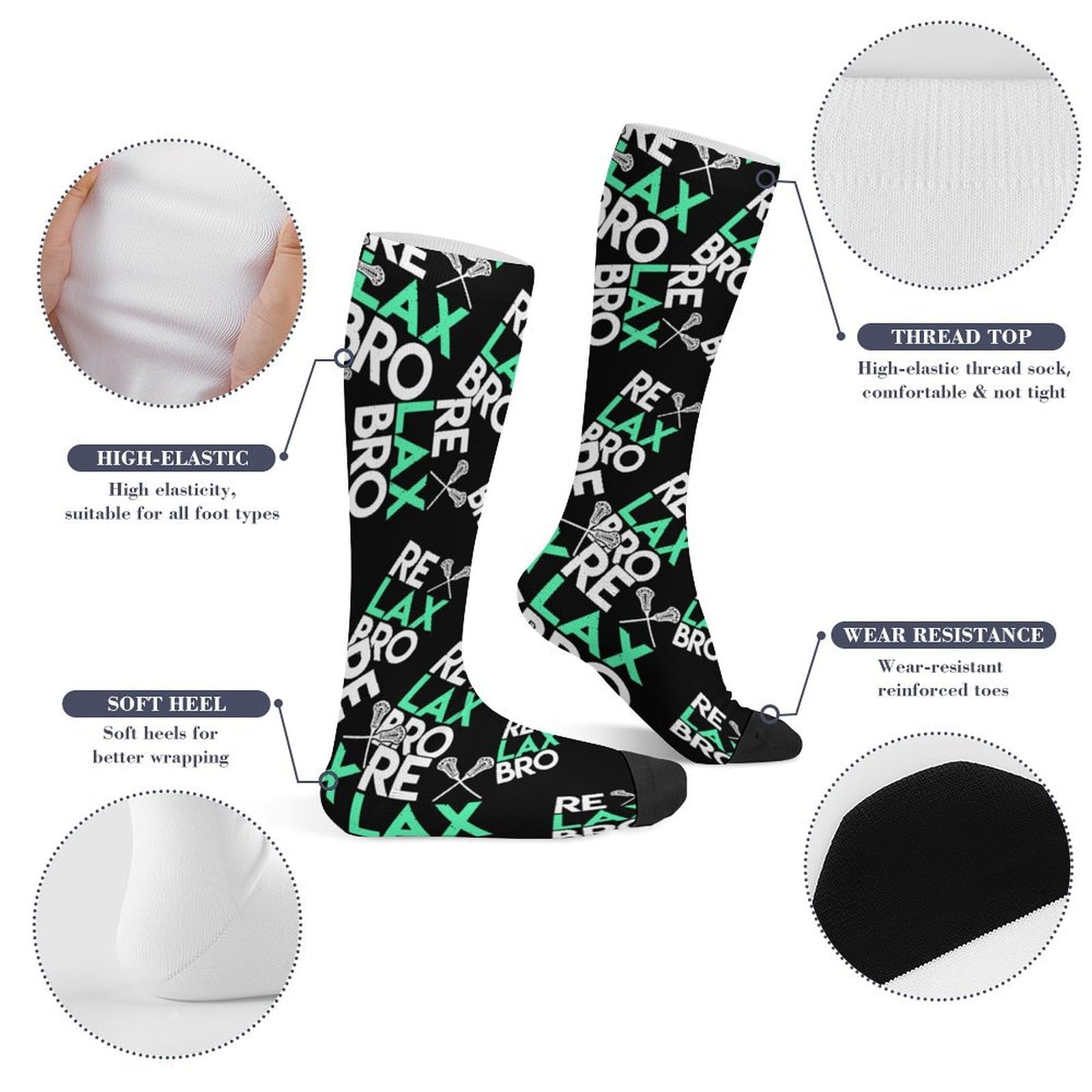 Relax Bro Lacrosse Over The Calf Socks for Men & Women - Lightweight Athletic Running Mid Socks - Perfect for Sports, Workouts & Casual Wear