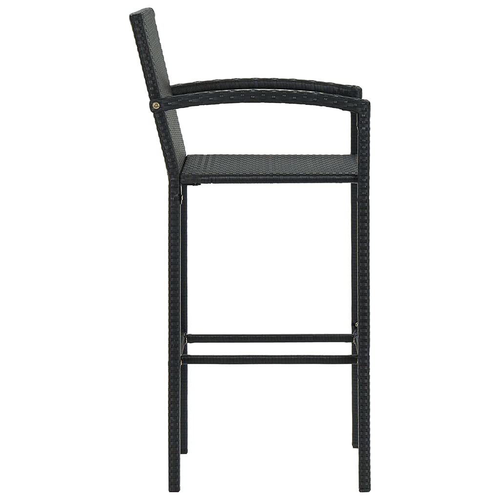 vidaXL 3-Piece Black Poly Rattan Bar Set - Weatherproof Outdoor Patio Furniture with Powder-Coated Steel Frame & Square Bar Table - Perfect for Backyard, Garden, Poolside & Terrace Dining