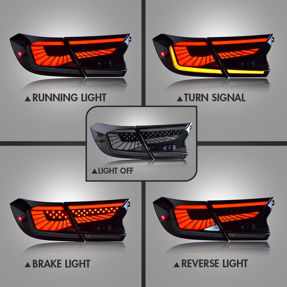 2018-2022 Honda Accord Tail Lights - Sequential LED Rear Light Assembly Compatible with EX/EX-L/LX/Sport/Touring/Hybrid Models | 10th Gen Custom Replacement Accessories (Starry Sky Red) | Enhanced Night Visibility & Style Upgrade for Daily Driving & Car Shows