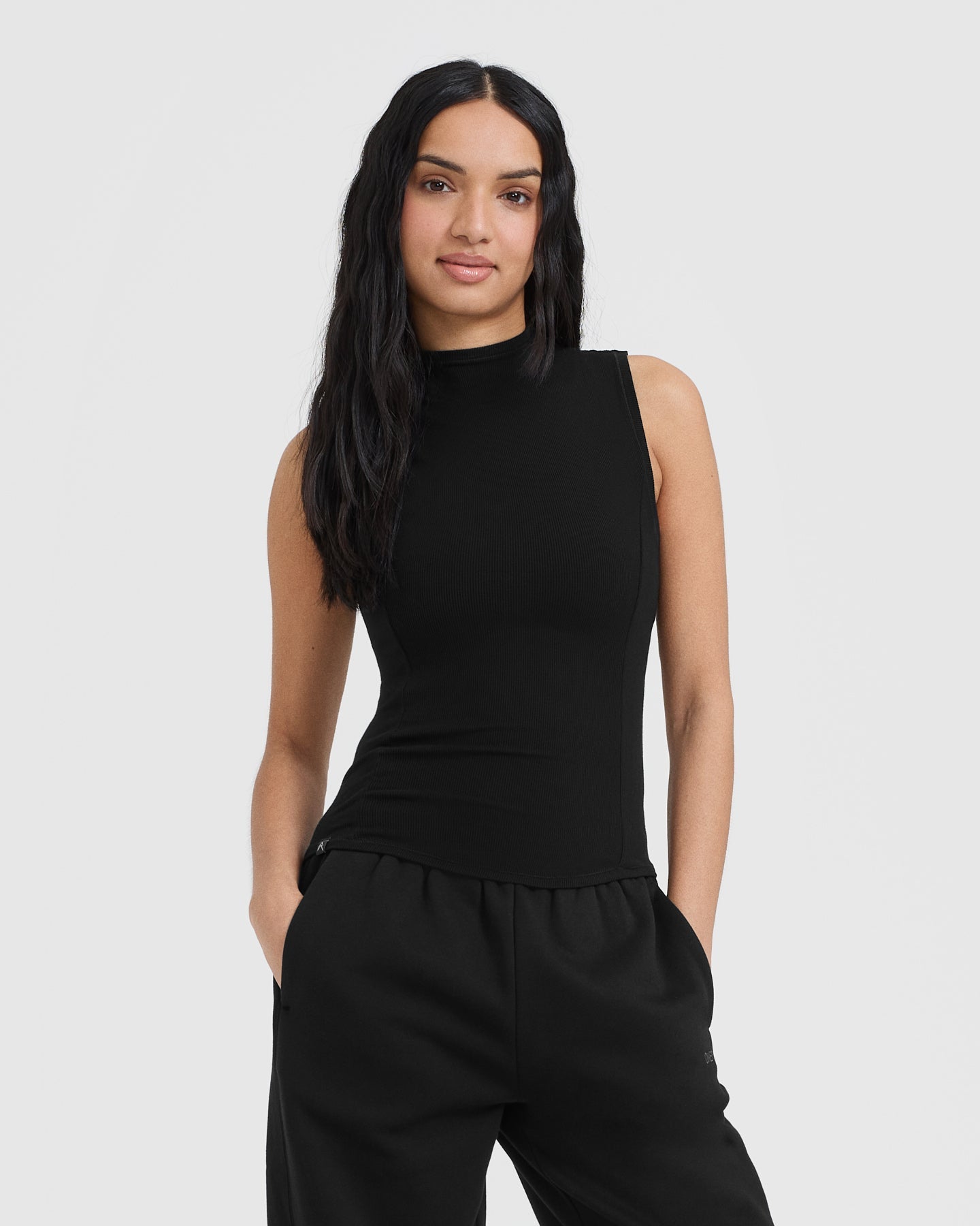 Mellow™ Rib Mock Neck Tank Top for Women - Black | Soft Stretch Comfort Fit | Perfect for Layering, Casual Wear & Everyday Outfits