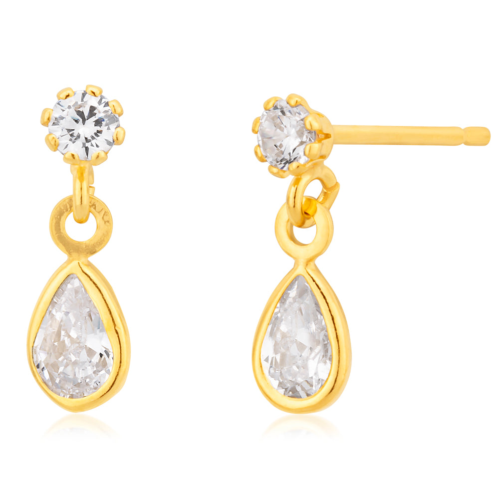 9ct Gold Filled Cubic Zirconia Drop Stud Earrings for Women - Elegant Dangle Earrings for Party, Wedding & Everyday Wear