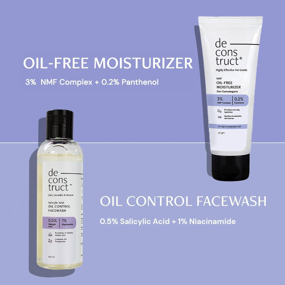 Oil-Free Face Wash & Moisturizer Set for Oily & Acne-Prone Skin | Daily Hydrating Cleanser & Oil-Free Moisturizer | Skincare Routine for Shine Control & Balanced Hydration | Perfect for Morning & Night Use