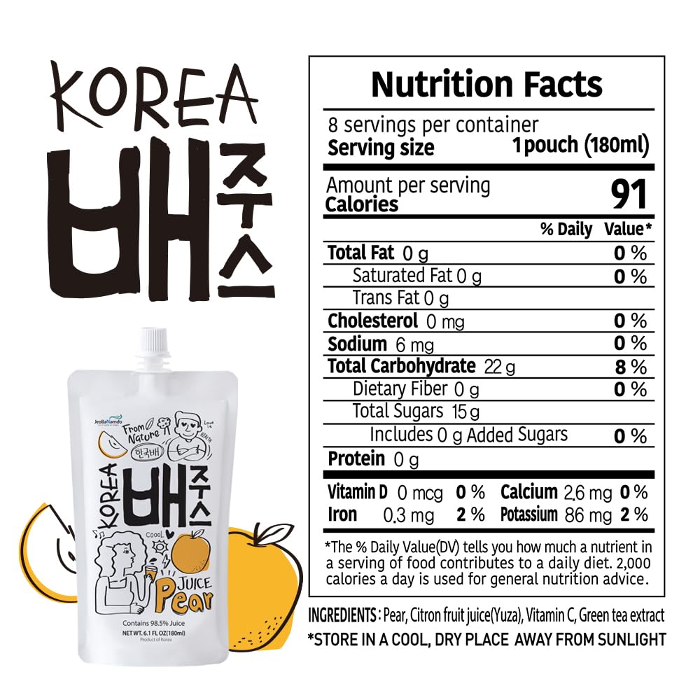 Korean Pear Juice Boxes 48.7 Fl Oz (Pack of 8) - 100% Natural Fresh Juice, No Sugar Added, On-the-Go Healthy Drink | Perfect for Hangover Relief, School Lunches, Office Snacks & Outdoor Activities