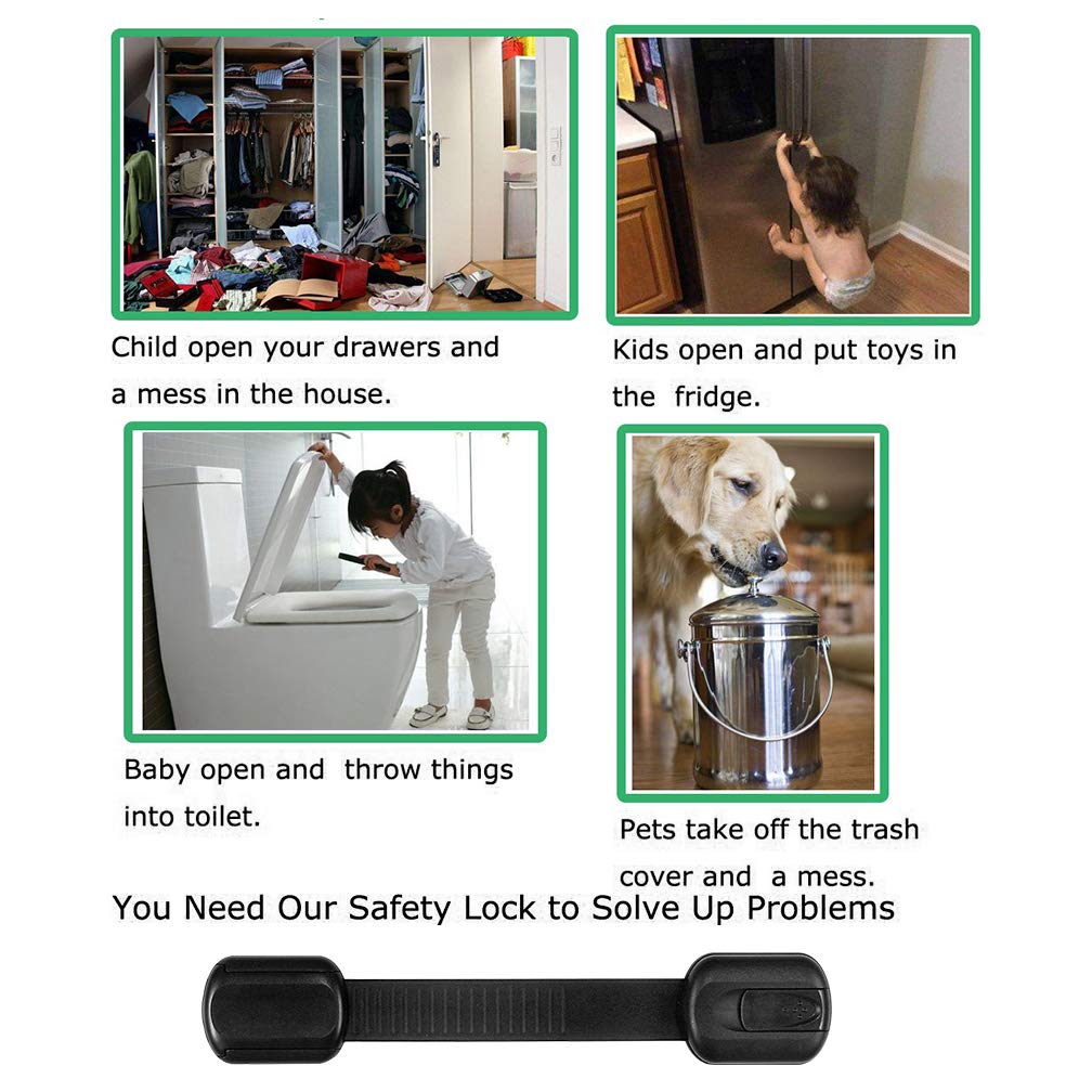 8 Pack Black Child Safety Cabinet Locks - Adjustable Baby Proof Latches for Drawers, Oven, Fridge, Toilet Seat & Cupboards | Extra Strong Adhesive Pads Included | Perfect for Kitchen, Bathroom & Nursery Childproofing