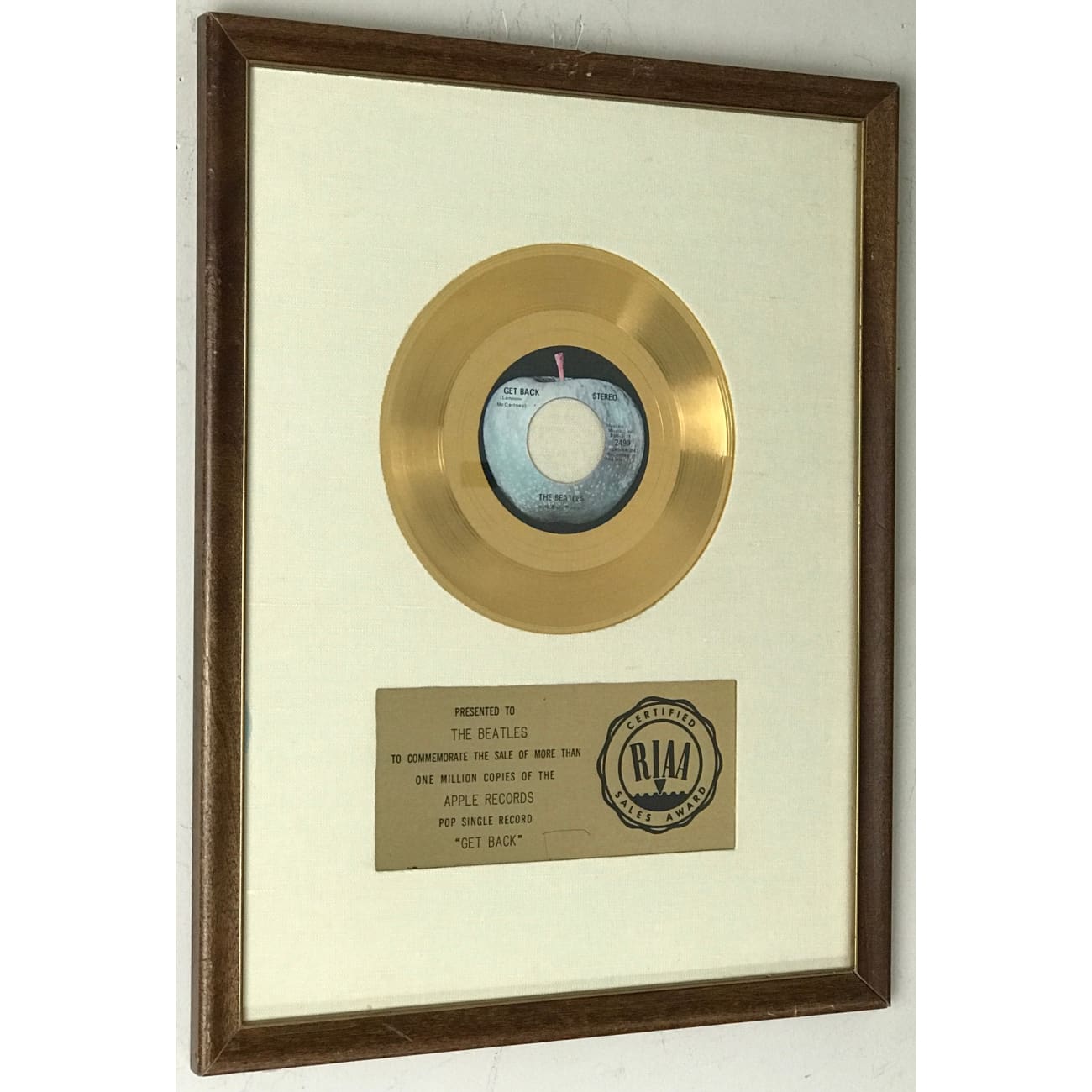 The Beatles Get Back RIAA Gold 45 Award - Rare Collectible Music Memorabilia - Perfect for Beatles Fans & Music Collectors - Display in Home, Office, or Music Studio