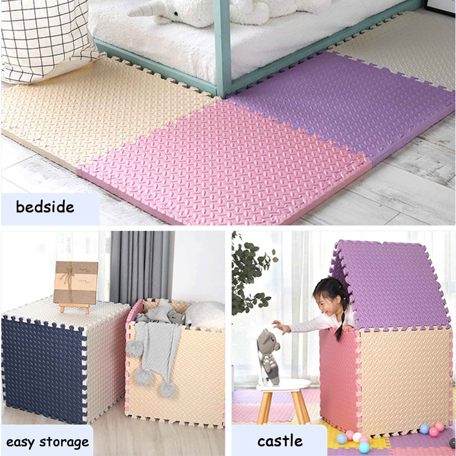 12-Piece Interlocking EVA Foam Floor Mat Set - 1/2 Inch Thick Puzzle Tiles with Borders, Non-Slip Gym & Playroom Rug (24x24 Inches, Navy Blue) - Perfect for Kids Play Areas, Home Gym Flooring & Nursery Protection