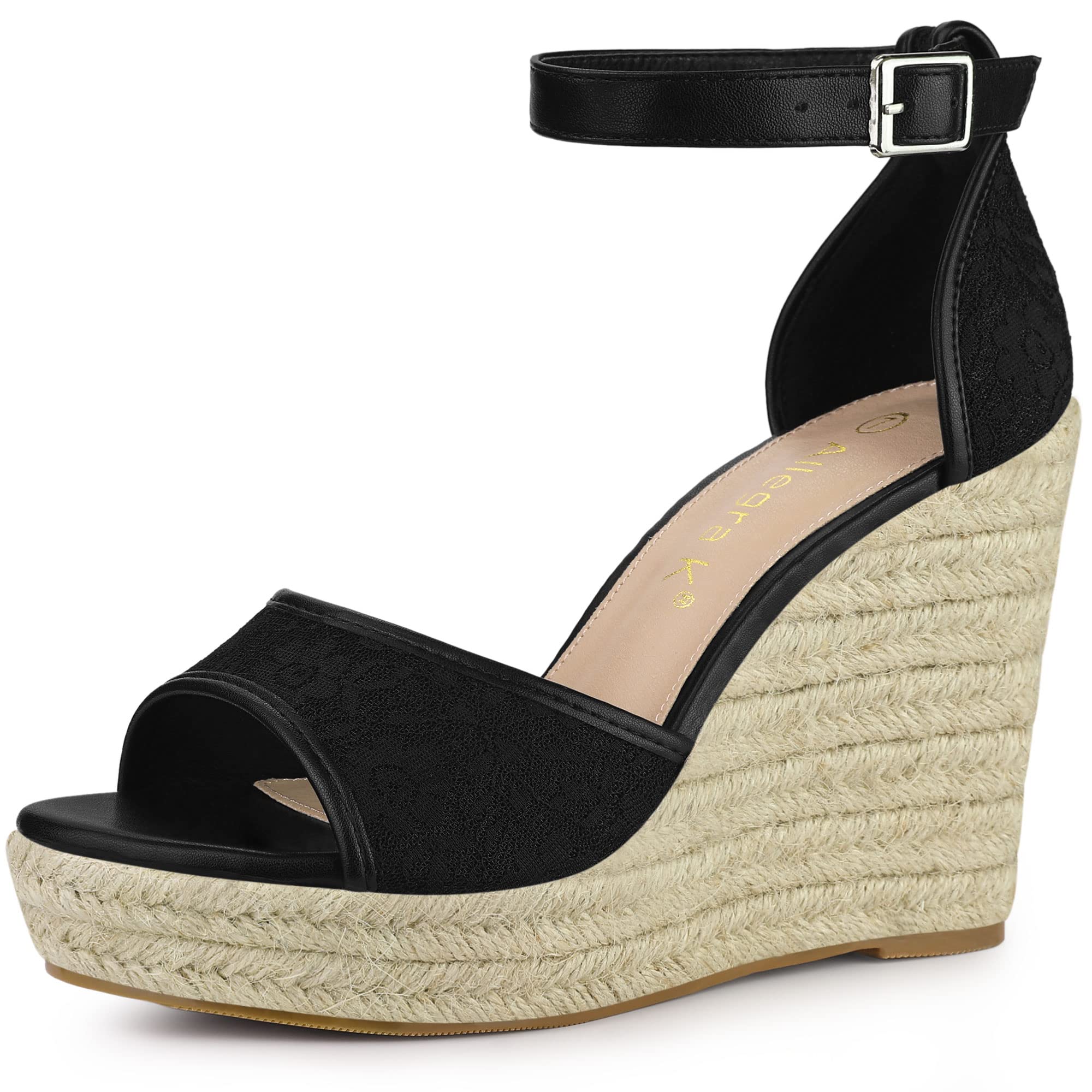 Allegra K Women's Lace Platform Espadrilles Wedge Heel Sandals - Comfortable Summer Beach Wedding Party Shoes for Women