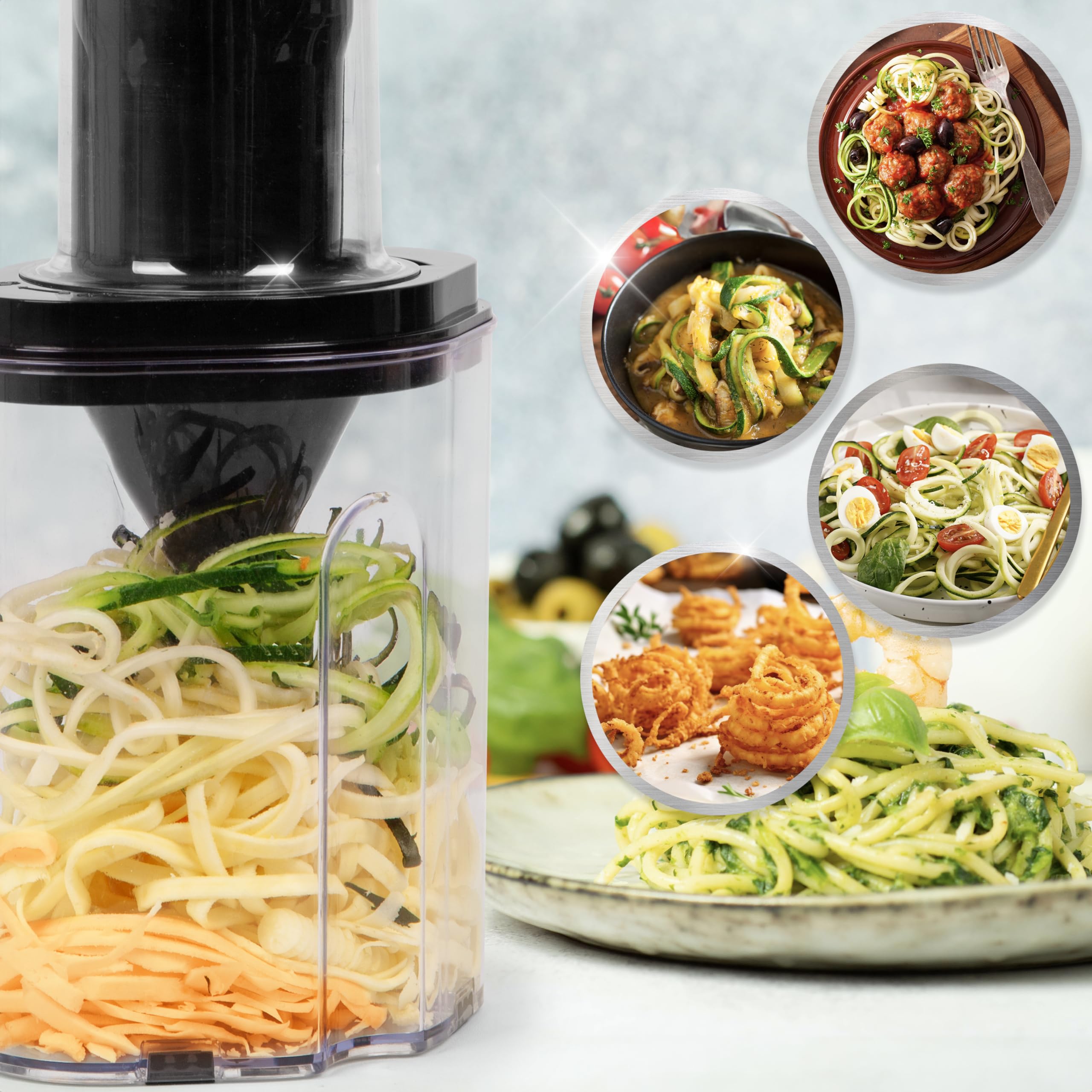 Duronic HBS35 Vegetable Spiralizer - 3 Blade Sizes for HB35 Hand Blender, 1.4L Capacity | Compact & Lightweight Spiral Slicer for Zucchini Noodles, Carrot Spaghetti & Healthy Veggie Pasta | Perfect for Keto, Paleo & Low-Carb Diets