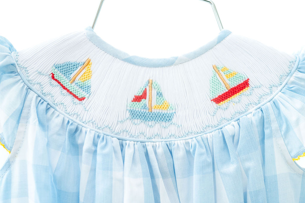 Sailboat Smocked Helen Dress for Girls - Floral Summer Cotton Dress with Ruffles - Perfect for Beach, Party & Special Occasions