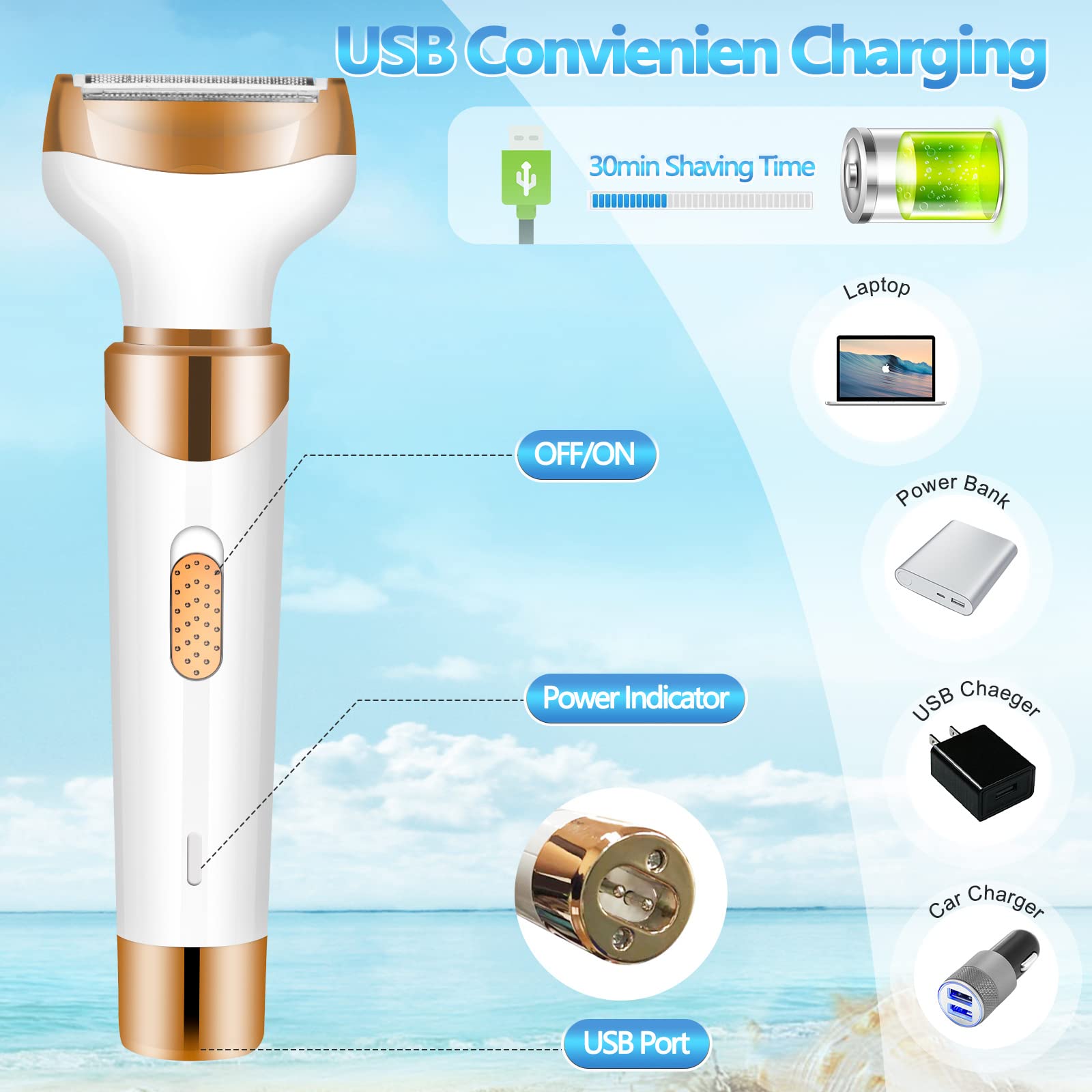 Best Electric Razor for Women - 4-in-1 Rechargeable Lady Shaver & Trimmer for Face, Underarm, Legs & Bikini Area | Portable Hair Removal for Smooth Skin at Home & Travel | Perfect for Daily Grooming & Quick Touch-Ups