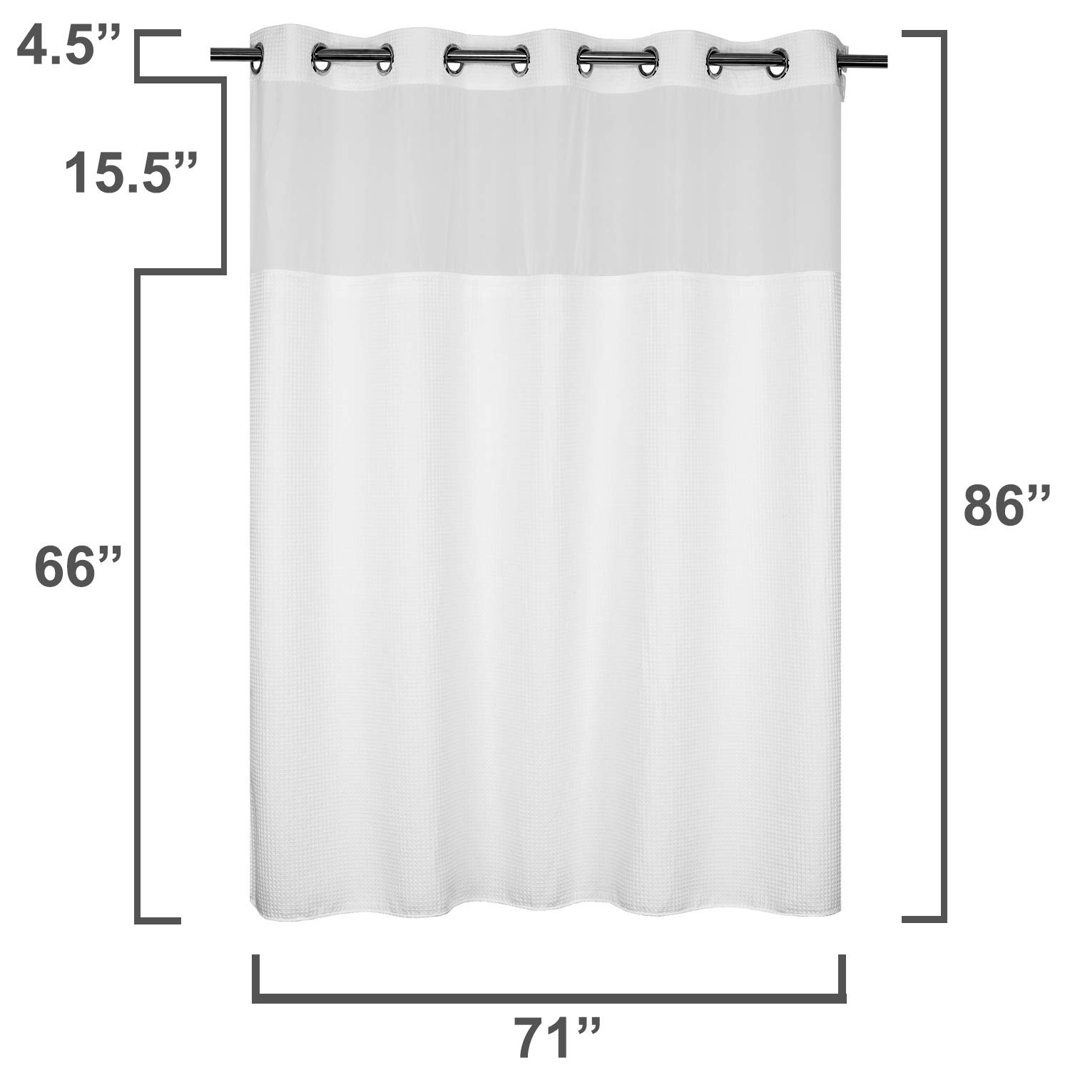 River Dream White Fabric Shower Curtain Set - Cotton Blend Waffle Weave with Snap-in Replacement Liner (71x86 inches) - Bathroom Decor for Modern & Farmhouse Style Homes