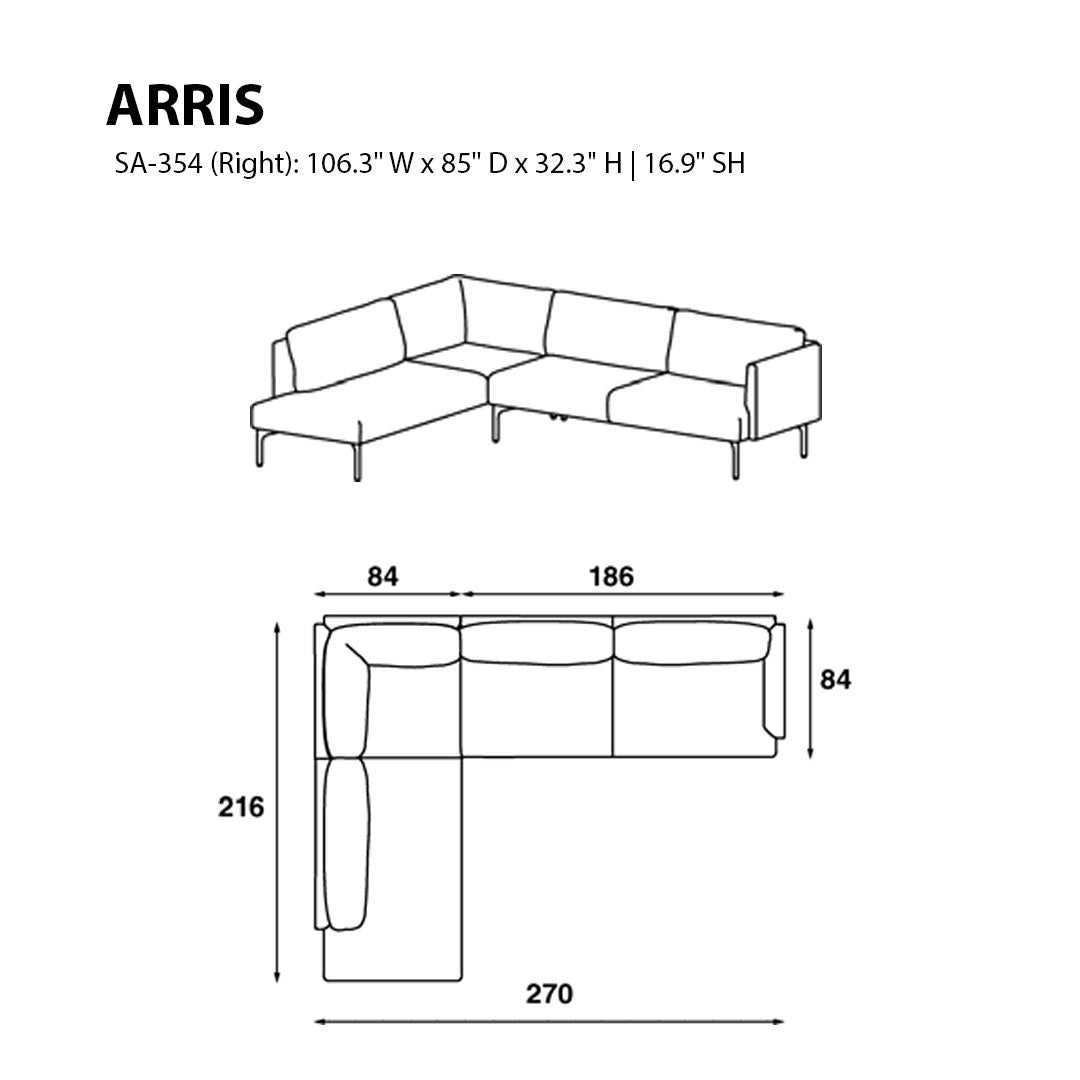 Modern L-Shaped Arris Sofa with Slender Arms - 106.3