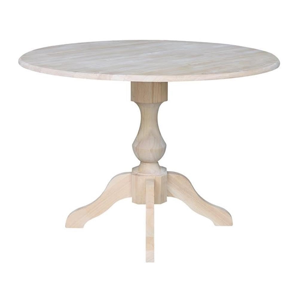 IC International Concepts 42-Inch Round Dual Drop Leaf Pedestal Dining Table - 30.3-Inch Height, Unfinished Wood, Ready to Stain or Paint - Perfect for Kitchens, Breakfast Nooks & Small Space Dining Rooms