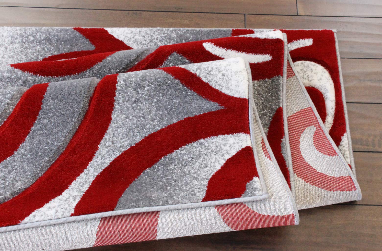 Masada Modern Woven Area Rug - Hand Carved Grey White Red Design (8x10 Feet) for Living Room, Bedroom & Office Decor