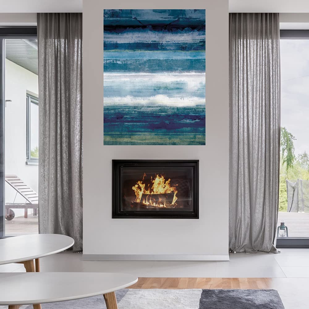 Indigo Stridation Canvas Wall Art - Handmade Fine Art Painting by Willowbrook - 24x32 Inches - Ready to Hang - Perfect for Living Room, Bedroom, Office Decor - Modern Home & Interior Design Wall Decor