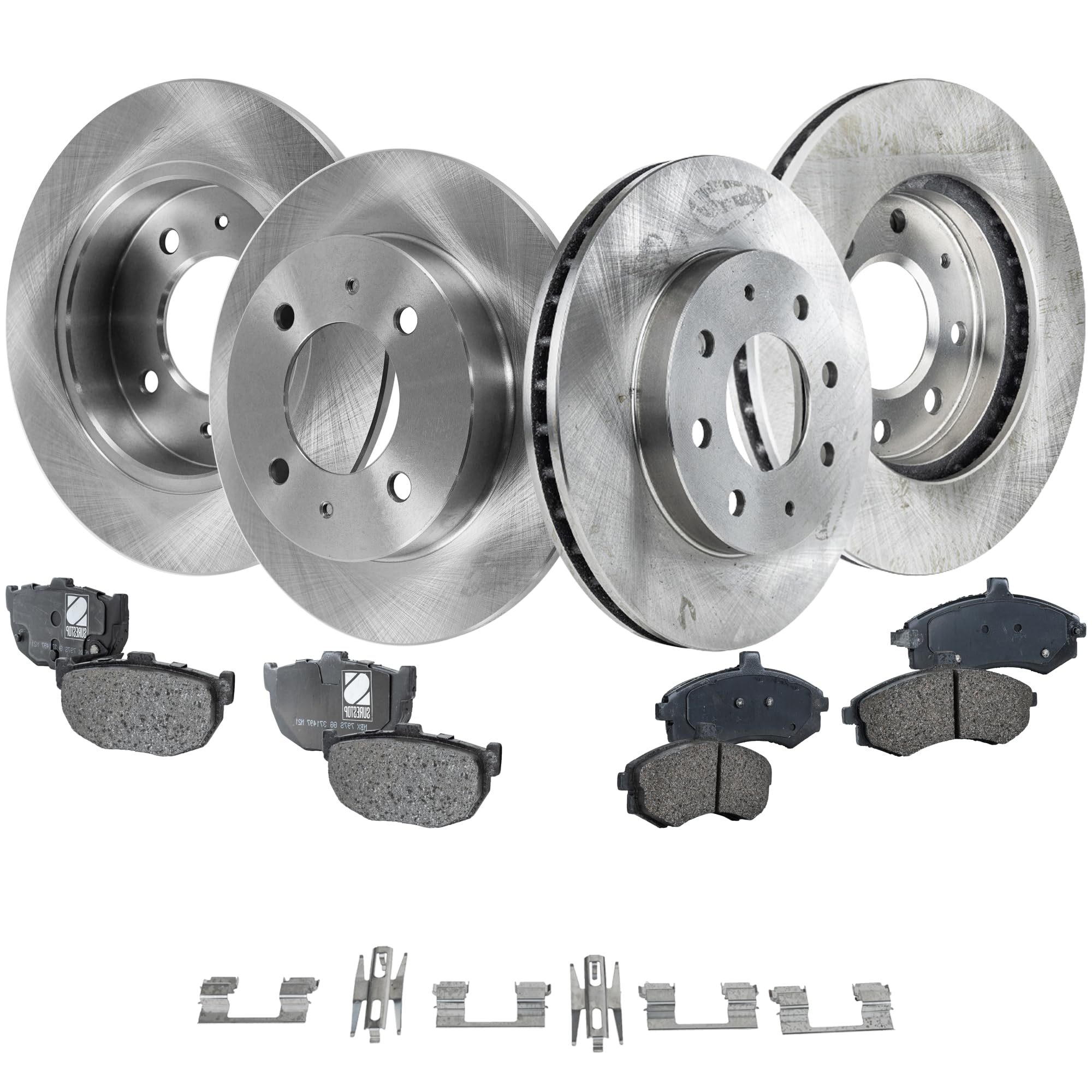 **2002-2006 Hyundai Elantra Front & Rear Brake Disc & Pad Kit - Ceramic Plain Surface, Natural Cast Iron, 4-Lug - Perfect for Smooth Braking & Safe Driving**