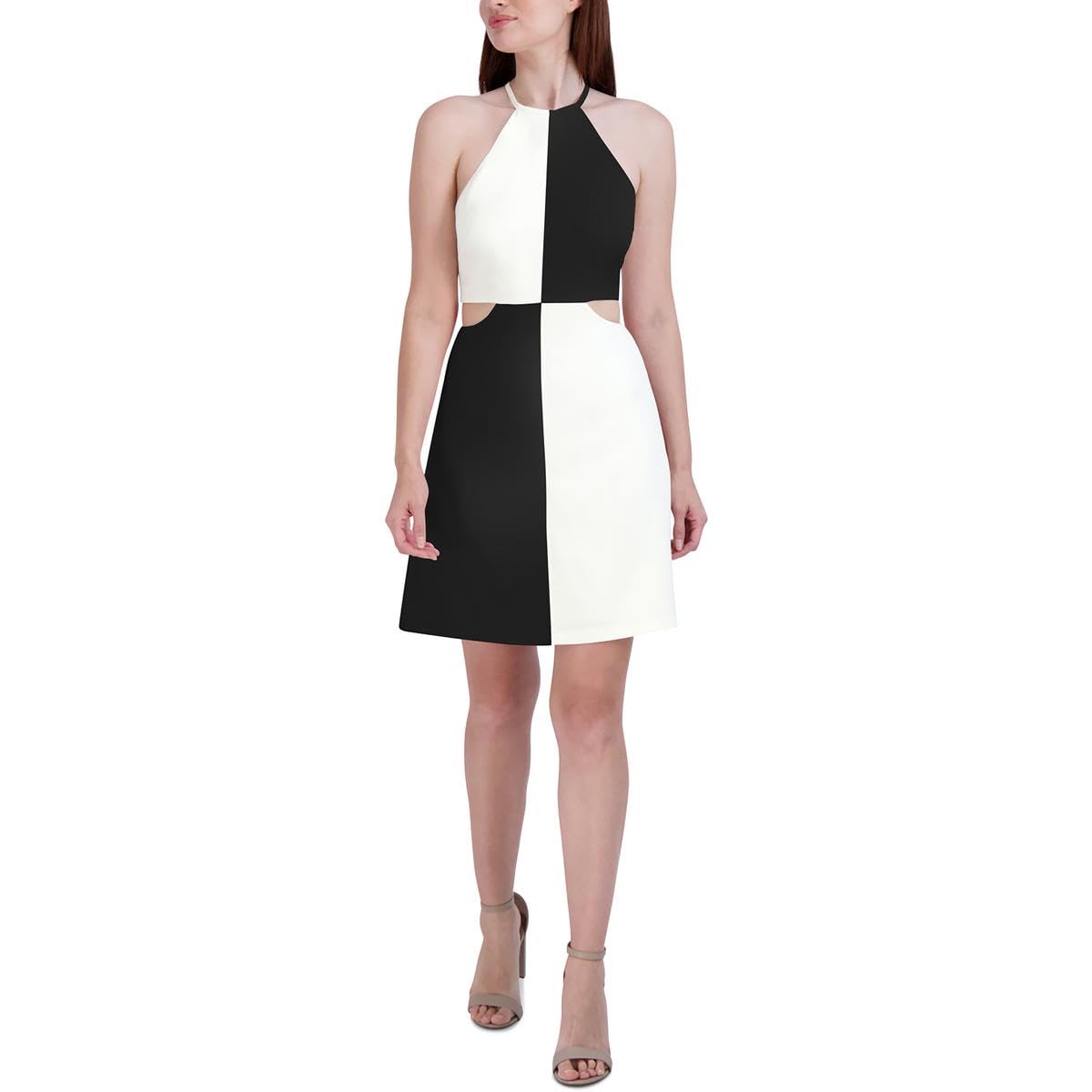 BCBGeneration Women's Halter Neck Flare Mini Dress with Waist Cutout - Sexy Summer Party Outfit for Beach Vacation & Night Out
