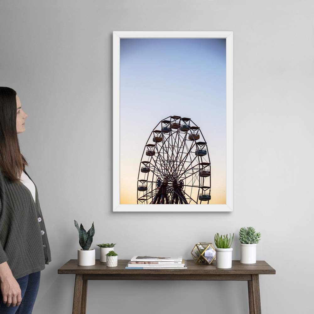 Virginia Beach Ferris Wheel White Framed Art Print - Coastal Wall Decor for Living Room, Bedroom & Office - Virginia Beach Landmark Artwork