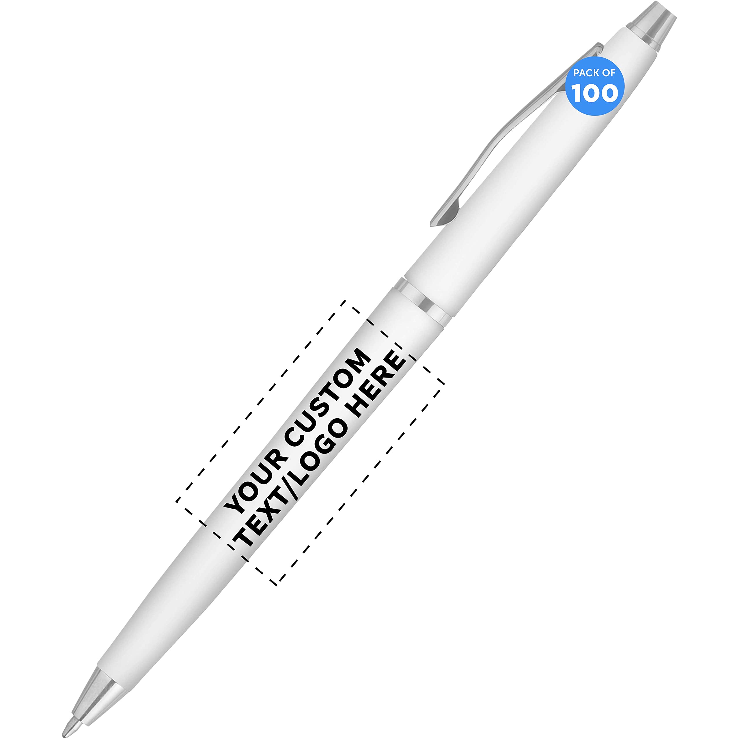 Custom Langham Ballpoint Ink Pen - Set of 100 Black Ink Writing Pens for Office Work, Business Meetings & School Supplies - Premium White Pens for Smooth Writing & Professional Use