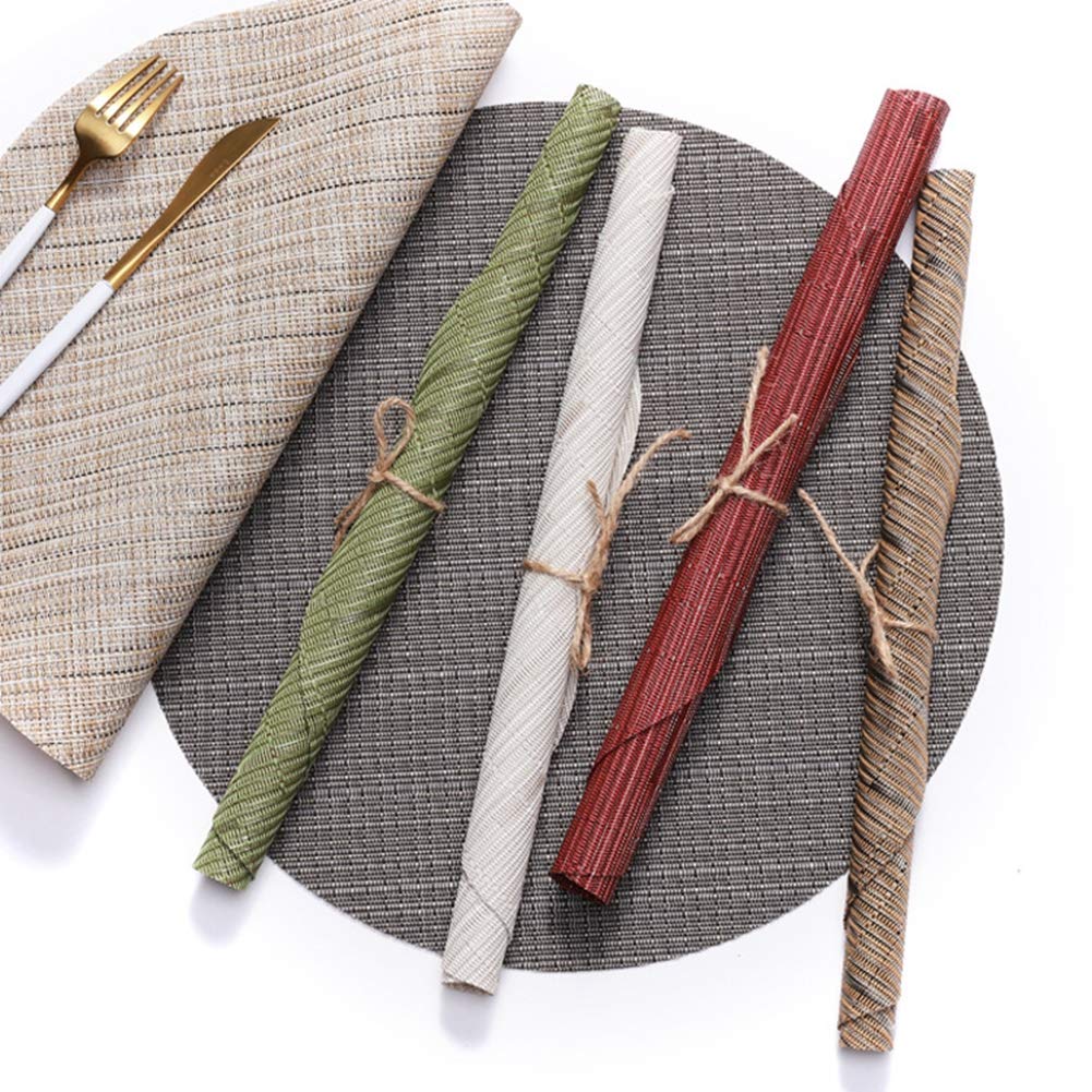 Round Woven Placemats Set of 6 - 13.8 Inch Washable Non-Slip Table Mats for Dining, Christmas Decor, Wedding & Party - Beige Home Decor Accessories | Perfect for Holiday Gatherings, Dinner Parties & Everyday Use
