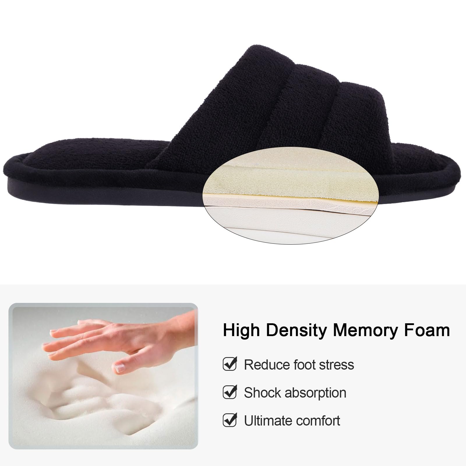 **Shevalues Women's Terry Cloth Open Toe Slippers with Memory Foam - Soft & Comfortable Slip-On House Shoes for Relaxing at Home, Spa, or Lounging**