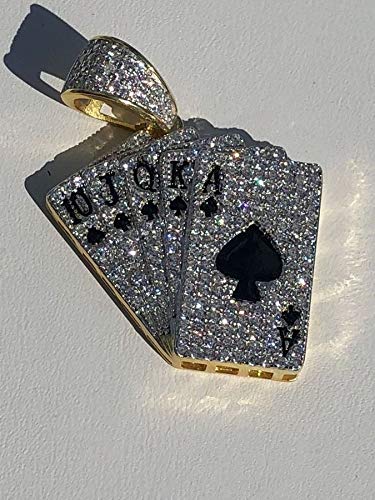HarlemBling 925 Sterling Silver Iced Ace of Spades Pendant Necklace for Men - Lucky Royal Flush Charm - Perfect for Hip Hop Jewelry & Casino Night Outfits