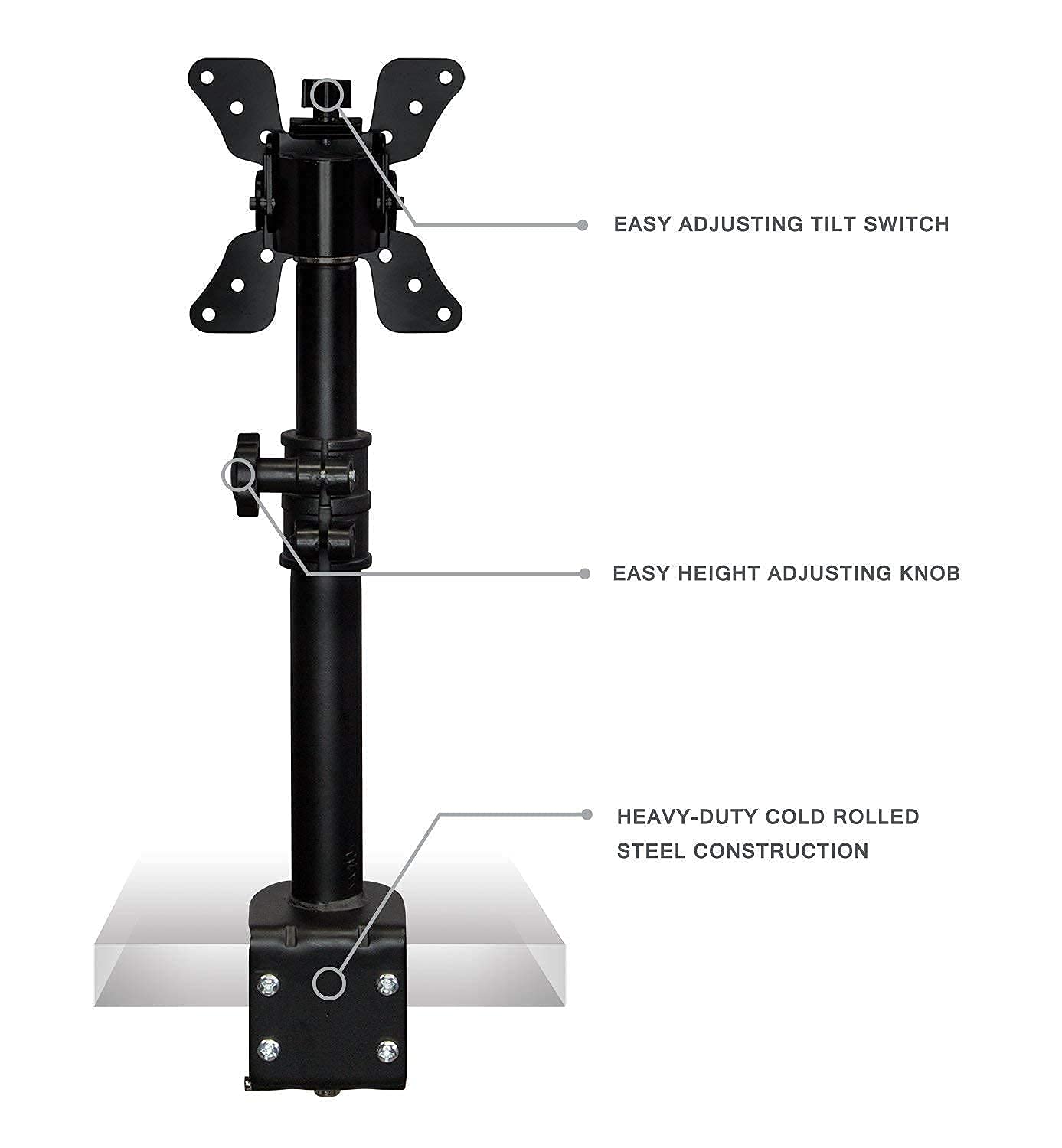 Mount-It! Adjustable Mobile Standing Desk with Single VESA Monitor Mount - Fits 19-30 Inch PC Screens, C-Clamp Base (Black) | Perfect for Home Office, Gaming Setup & Workspace Ergonomics