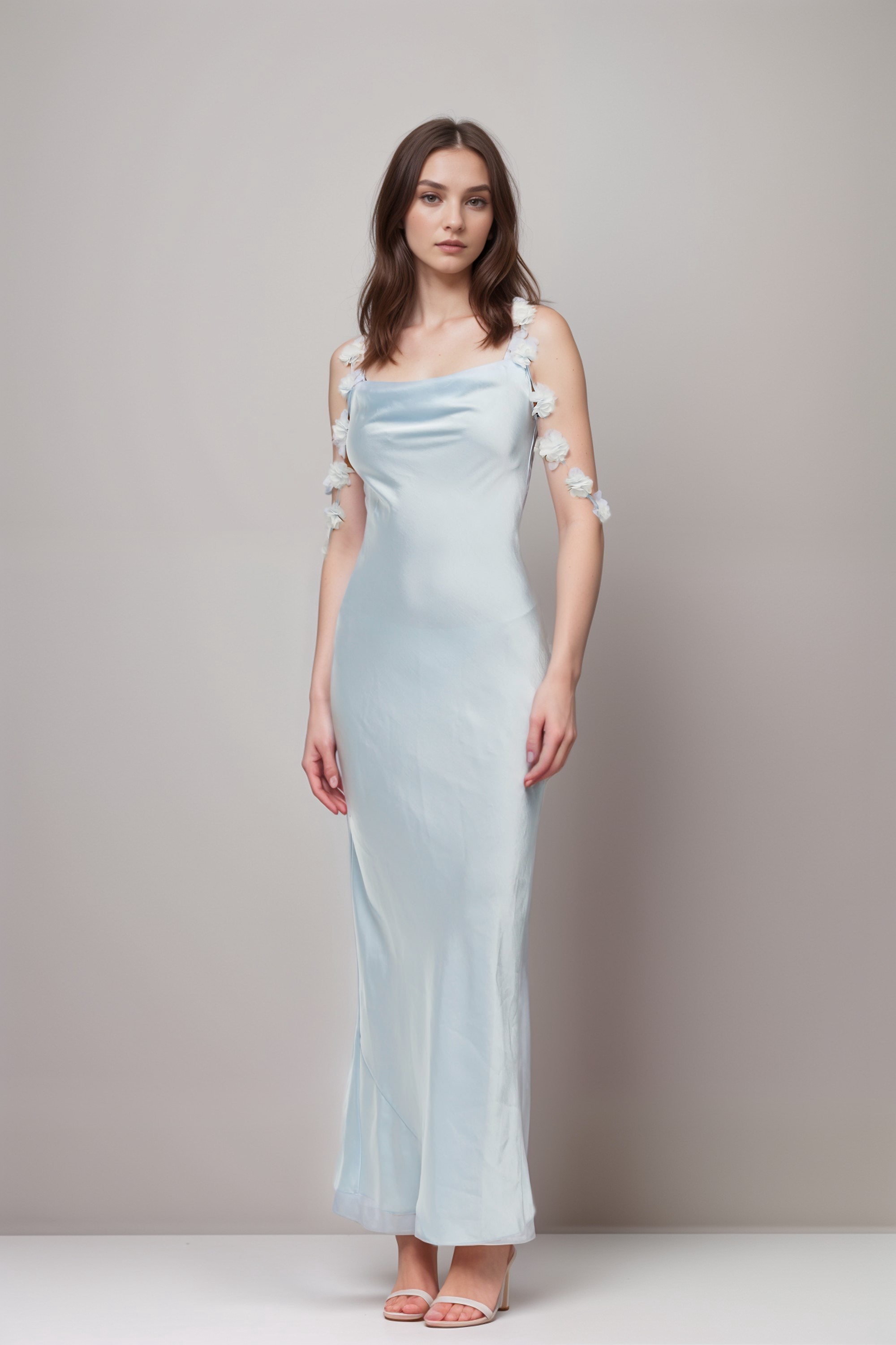 Elegant Floral Straps Satin Maxi Dress for Women - Perfect for Summer Beach Vacations, Weddings & Evening Parties