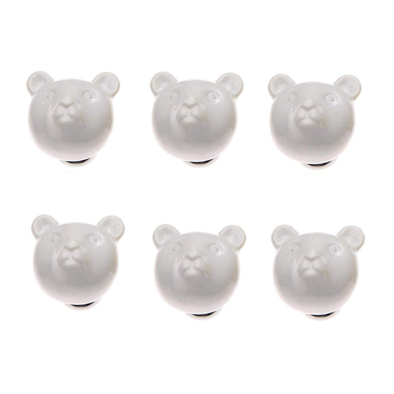 6 Pack White Bear Ceramic Cabinet Knobs - 38mm Drawer Pulls with Screws for Kitchen Cabinets, Dressers, Wardrobes & Bookcases - Cute Animal-Themed Hardware for Home Decor & Furniture Upgrade