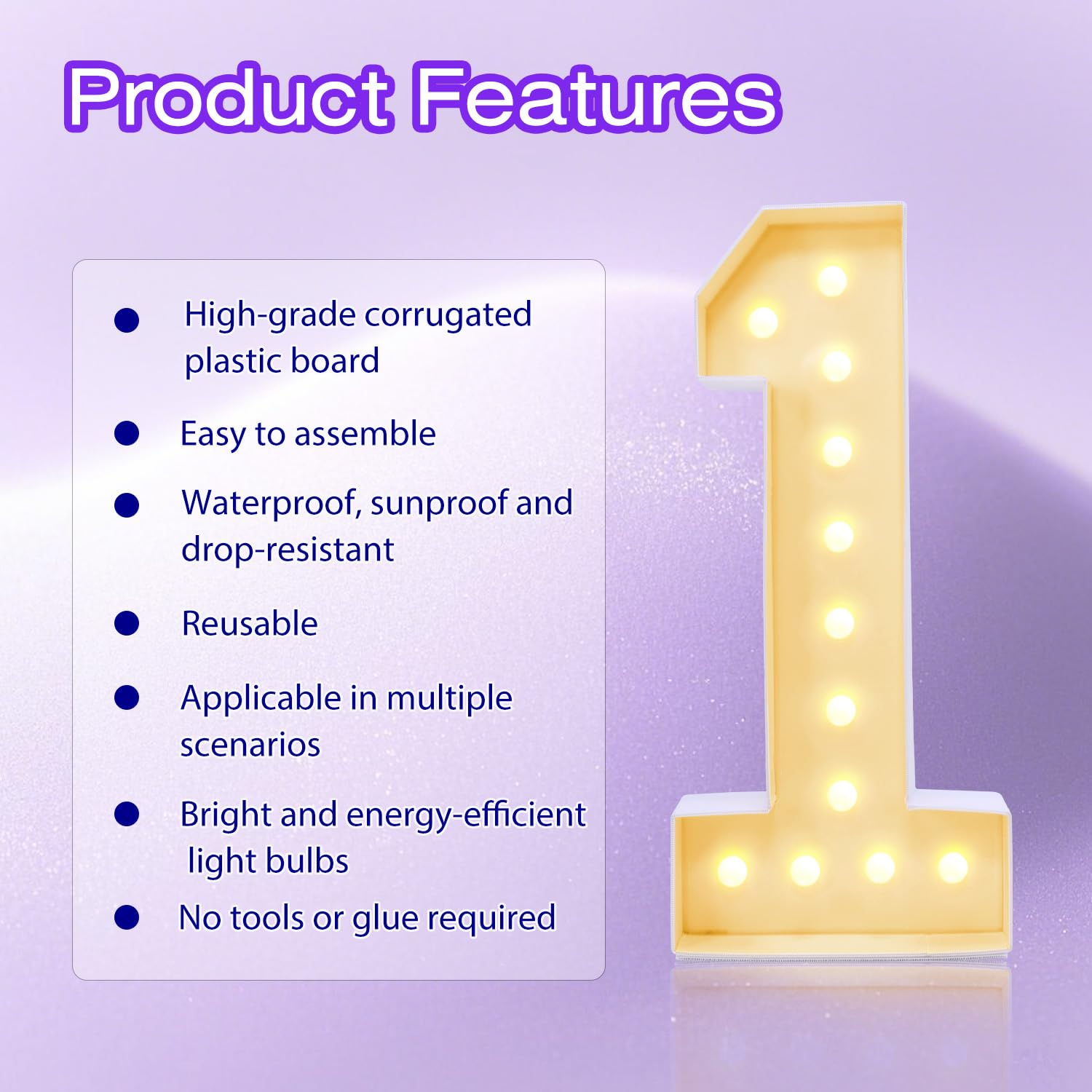 4FT Light Up Plastic Marquee Numbers 1 - Corrugated Plastic Board for Easy Assembly - Perfect for Birthday Parties, Yard Sales & Photo Backdrops - No Tools Required, Reusable Decorations