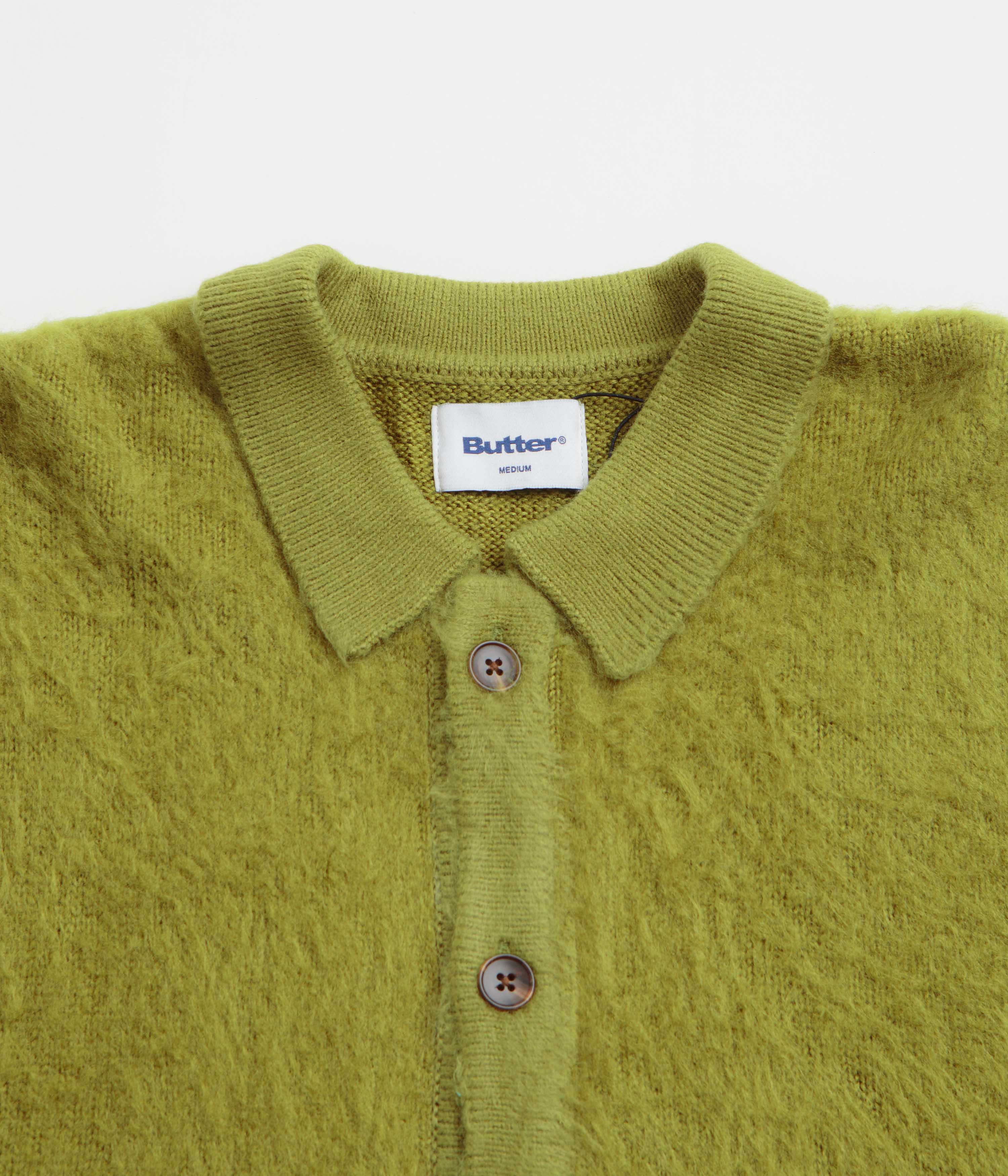 Butter Goods Mohair Button Up Knitted Shirt - Moss Green Vintage Style Sweater for Men | Perfect for Casual Wear, Office Outfits & Fall Fashion