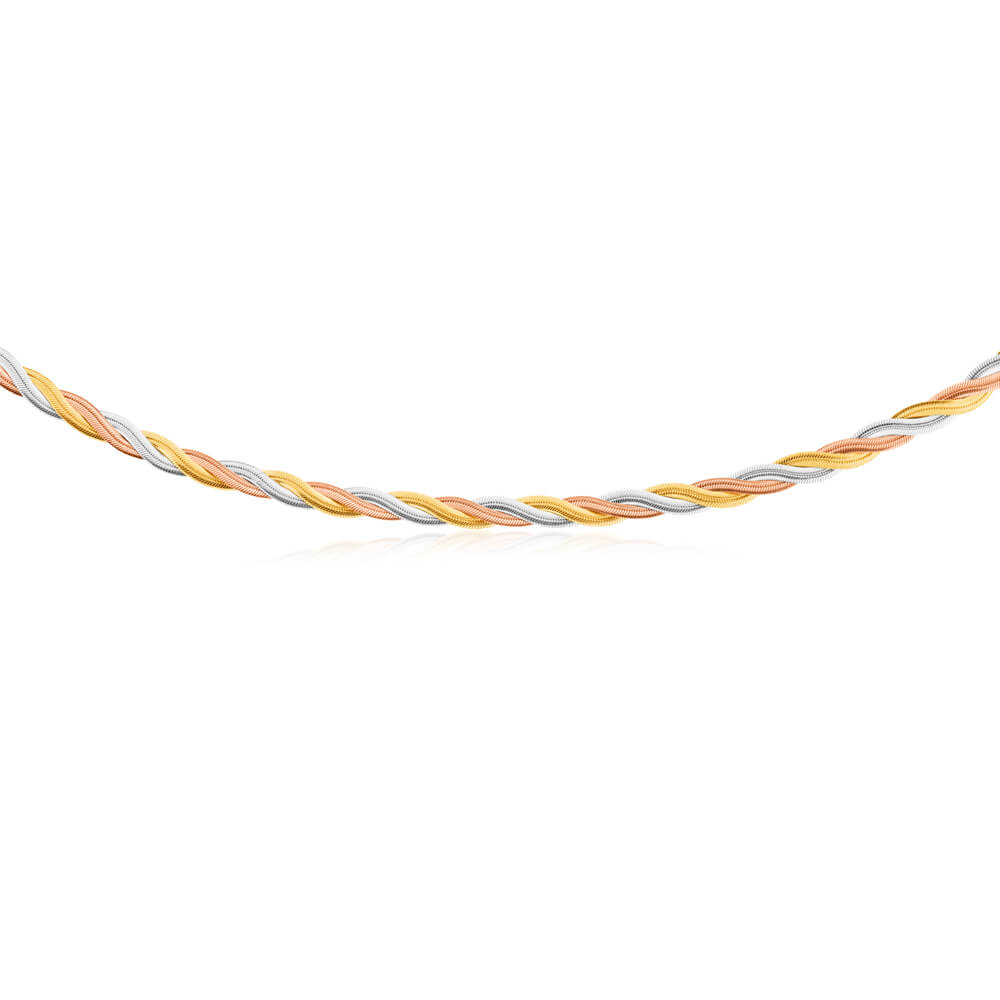 9ct Three Tone Gold Silver Filled Braided Herringbone Chain 45cm - Elegant Necklace for Women, Perfect for Daily Wear, Parties & Special Occasions