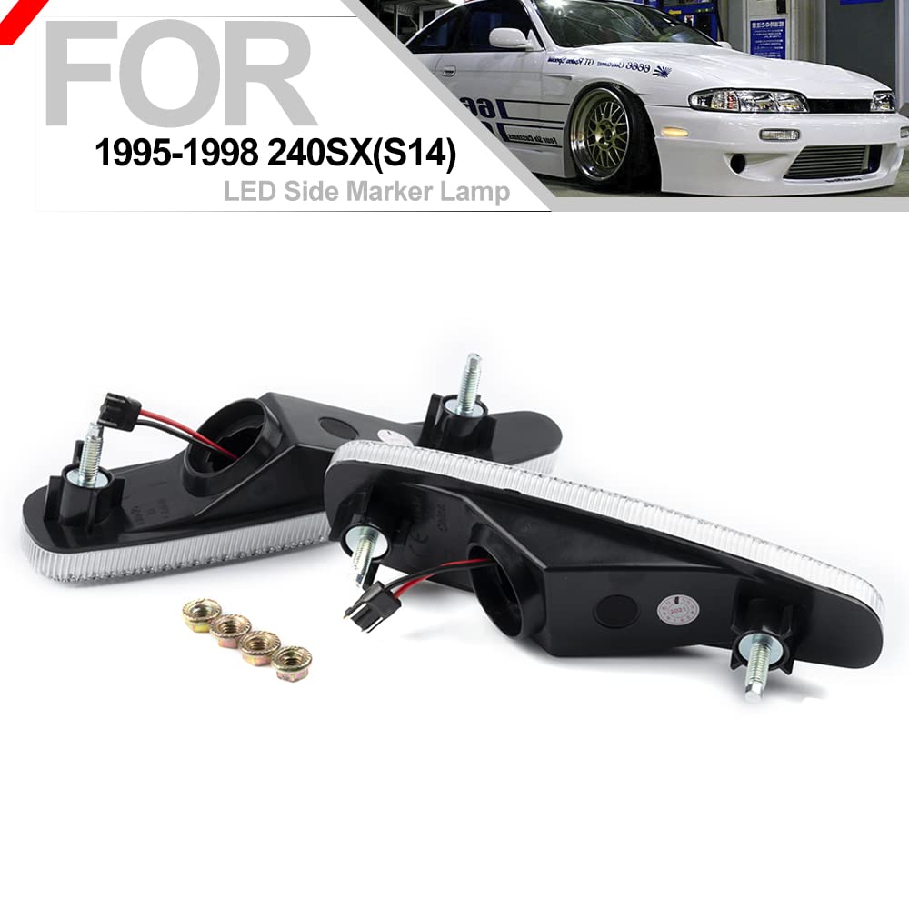 Amber LED Side Marker Lights for Nissan 240SX (S14) 1995-1998 - Clear Lens Front Bumper Turn Signals & Side Repeater Assembly - Perfect for Car Customization, Night Driving Safety, and Vehicle Upgrades