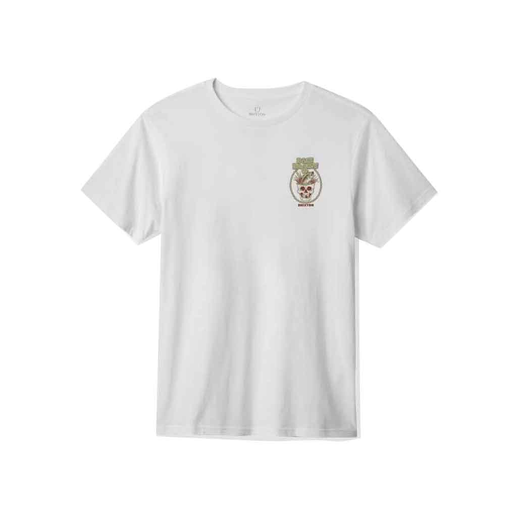 Brixton Bass Brains Skull Short Sleeve T-Shirt for Men - White | Casual Streetwear, Summer Outfits & Music Festival Style