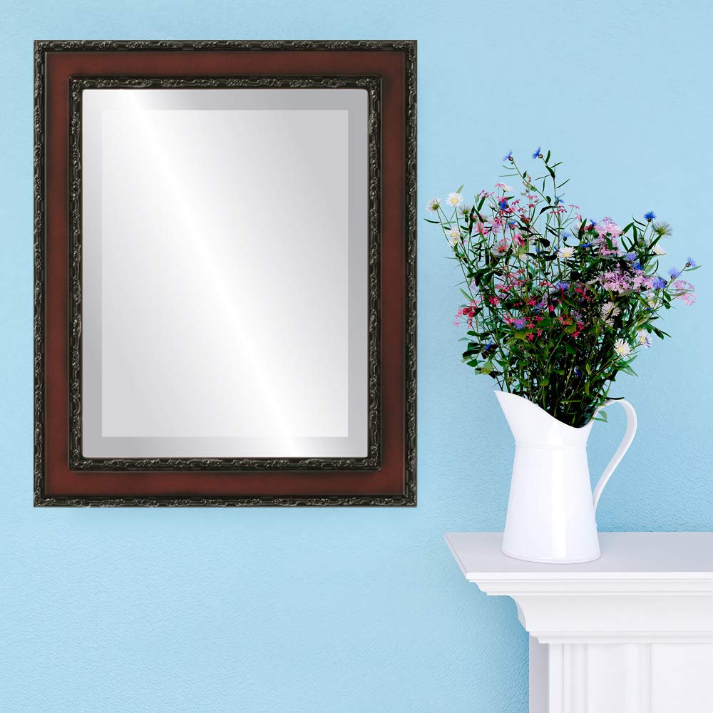 Monticello Style Rosewood Rectangle Beveled Wall Mirror - 24x28 Inches - Elegant Home Decor for Living Room, Bedroom & Entryway