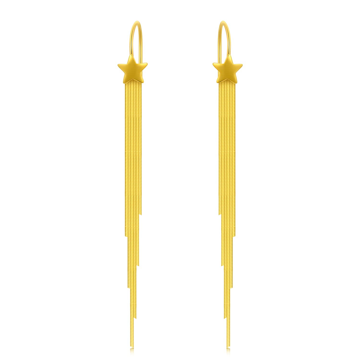 18K Gold Star & Four Leaf Clover Dangle Earrings for Women - Elegant Hook Drop Earrings - Perfect Gift for Her - Ideal for Parties, Weddings & Everyday Wear